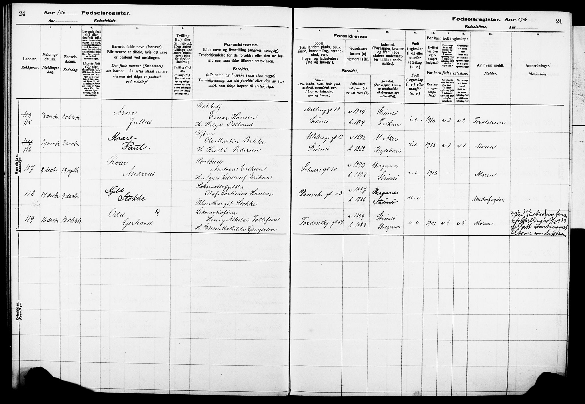Strømsø kirkebøker, AV/SAKO-A-246/J/Ja/L0001: Fødselsregister nr. I 1, 1916-1925, s. 24