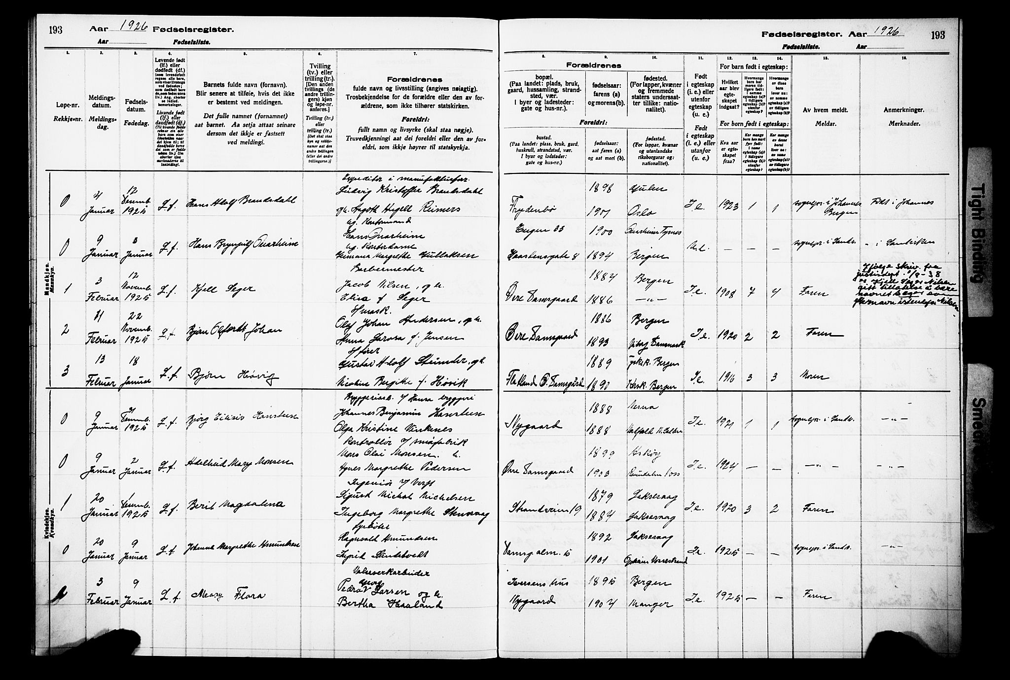 Laksevåg Sokneprestembete, AV/SAB-A-76501/I/Id/L00A1: Fødselsregister nr. A 1, 1916-1926, s. 193