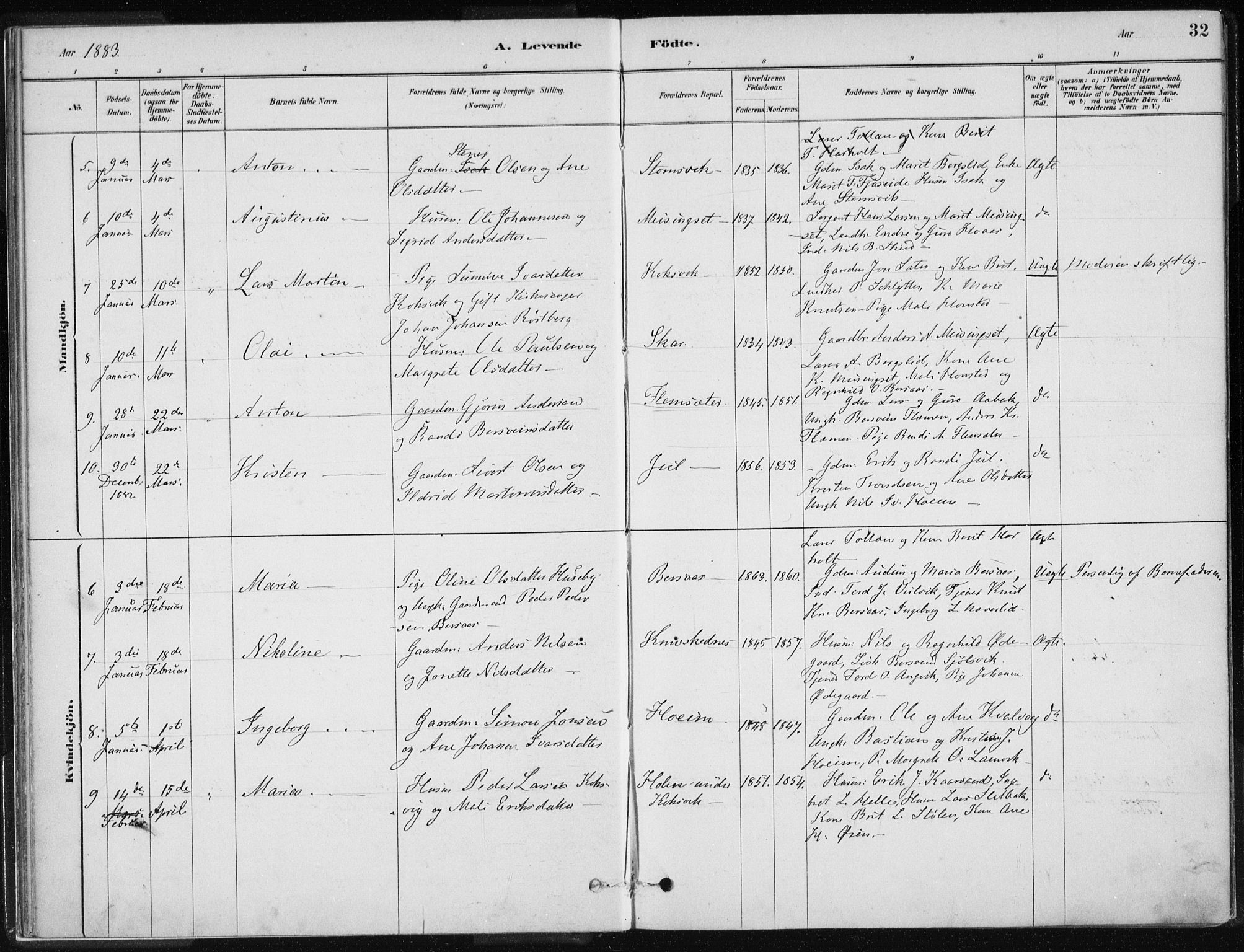 Ministerialprotokoller, klokkerbøker og fødselsregistre - Møre og Romsdal, AV/SAT-A-1454/586/L0987: Ministerialbok nr. 586A13, 1879-1892, s. 32