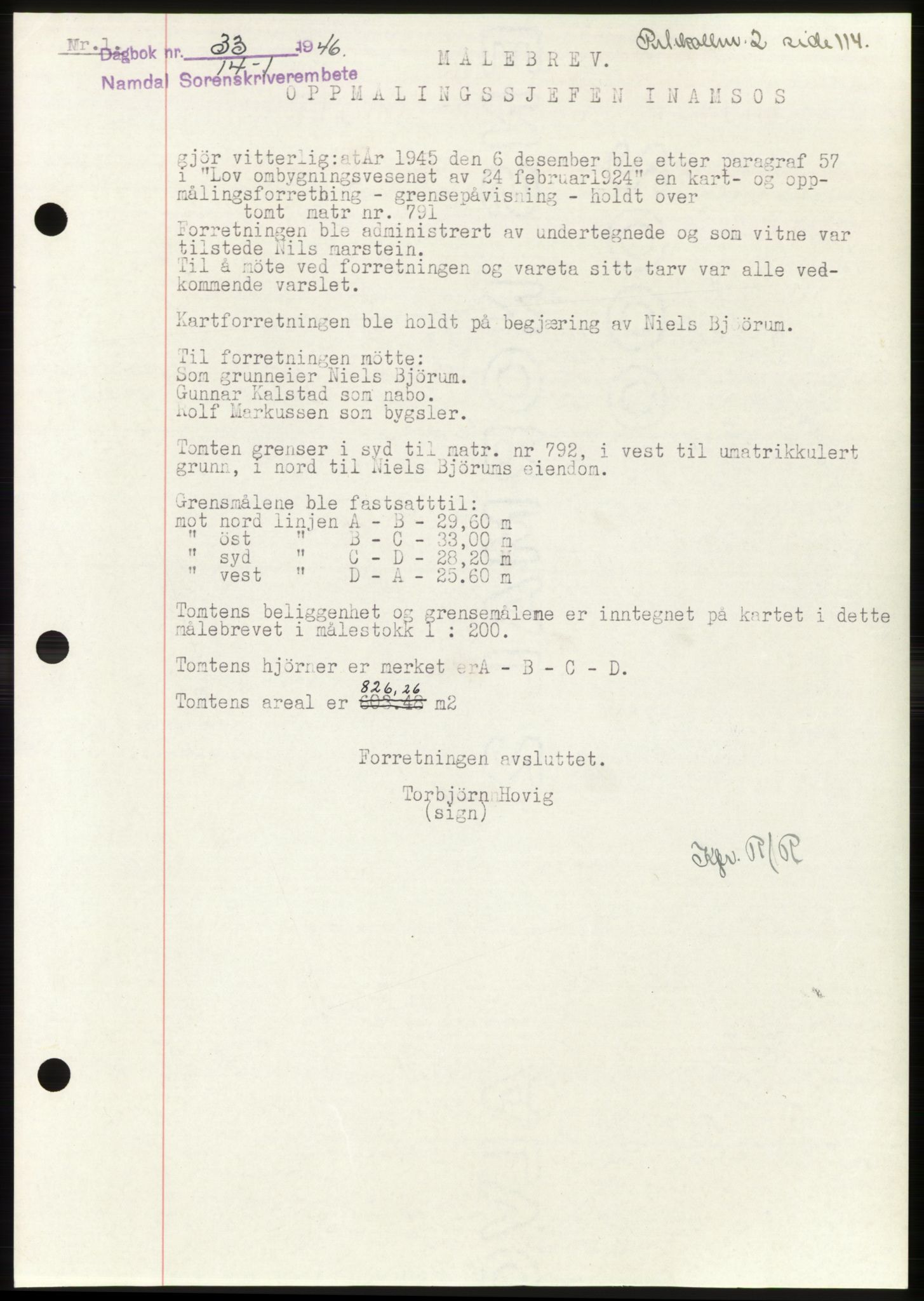 Namdal sorenskriveri, SAT/A-4133/1/2/2C: Pantebok nr. -, 1946-1946, Dagboknr: 33/1946