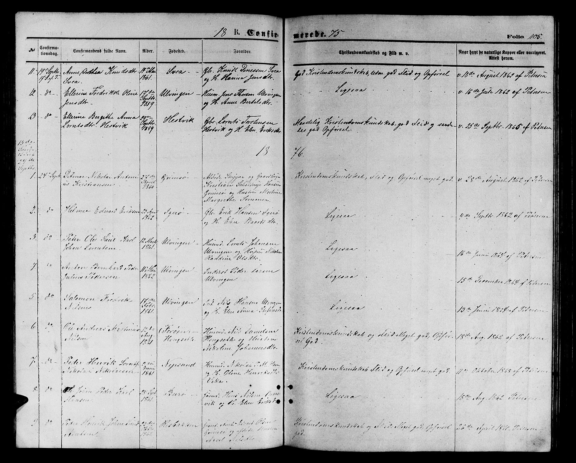 Ministerialprotokoller, klokkerbøker og fødselsregistre - Nordland, AV/SAT-A-1459/816/L0252: Klokkerbok nr. 816C02, 1871-1885, s. 105