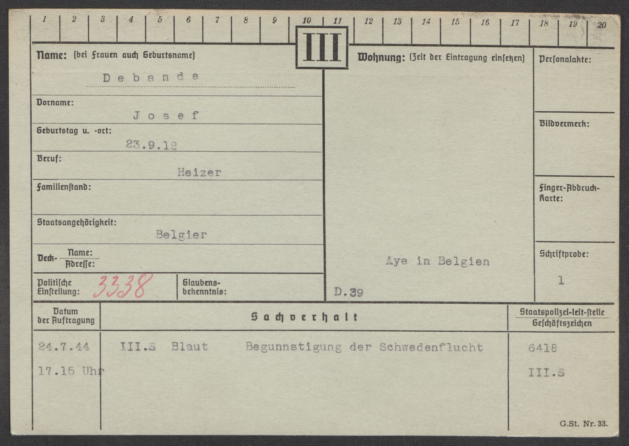 Befehlshaber der Sicherheitspolizei und des SD, AV/RA-RAFA-5969/E/Ea/Eaa/L0002: Register over norske fanger i Møllergata 19: Bj-Eng, 1940-1945, s. 987