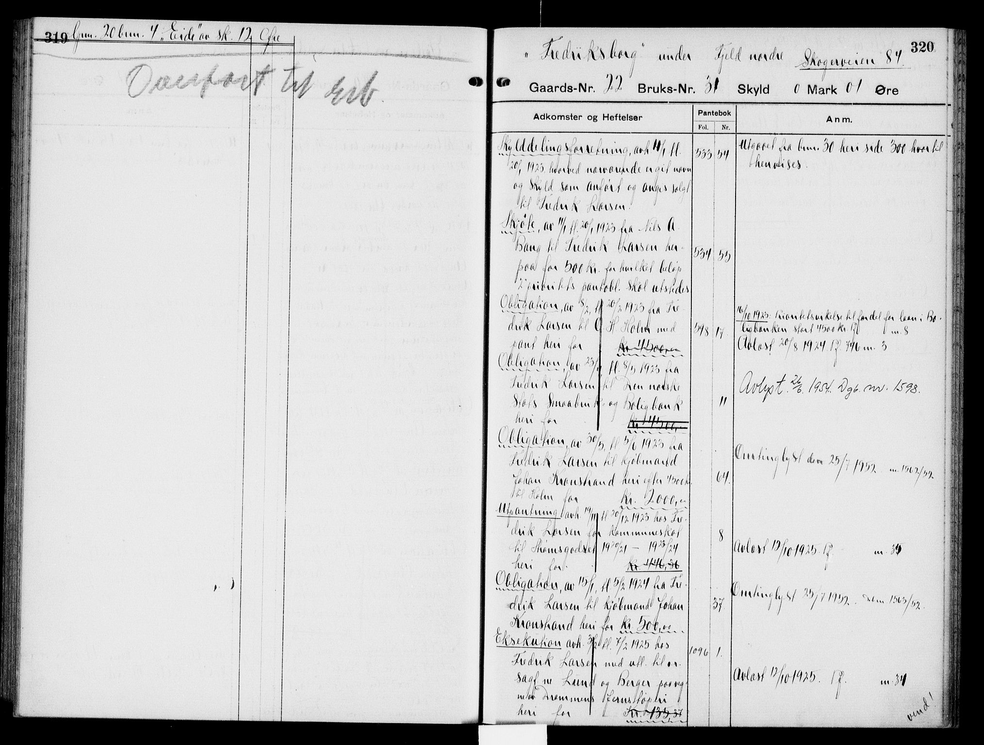 Nordre Jarlsberg sorenskriveri, AV/SAKO-A-80/G/Gb/Gbd/L0003: Panteregister nr. IV 3, s. 319-320