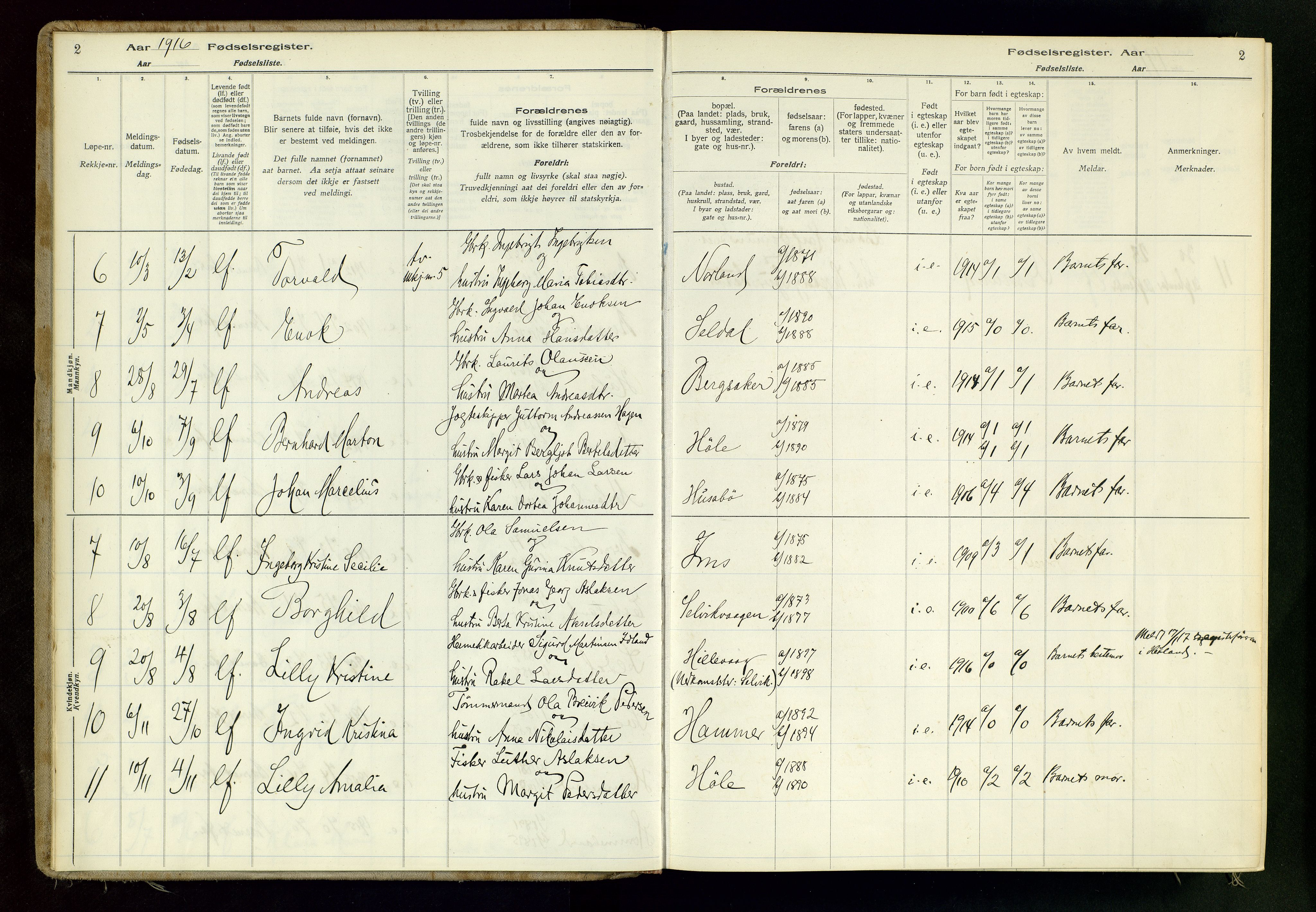 Høgsfjord sokneprestkontor, AV/SAST-A-101624/I/Id/L0001: Fødselsregister nr. 1, 1916-1982, s. 2