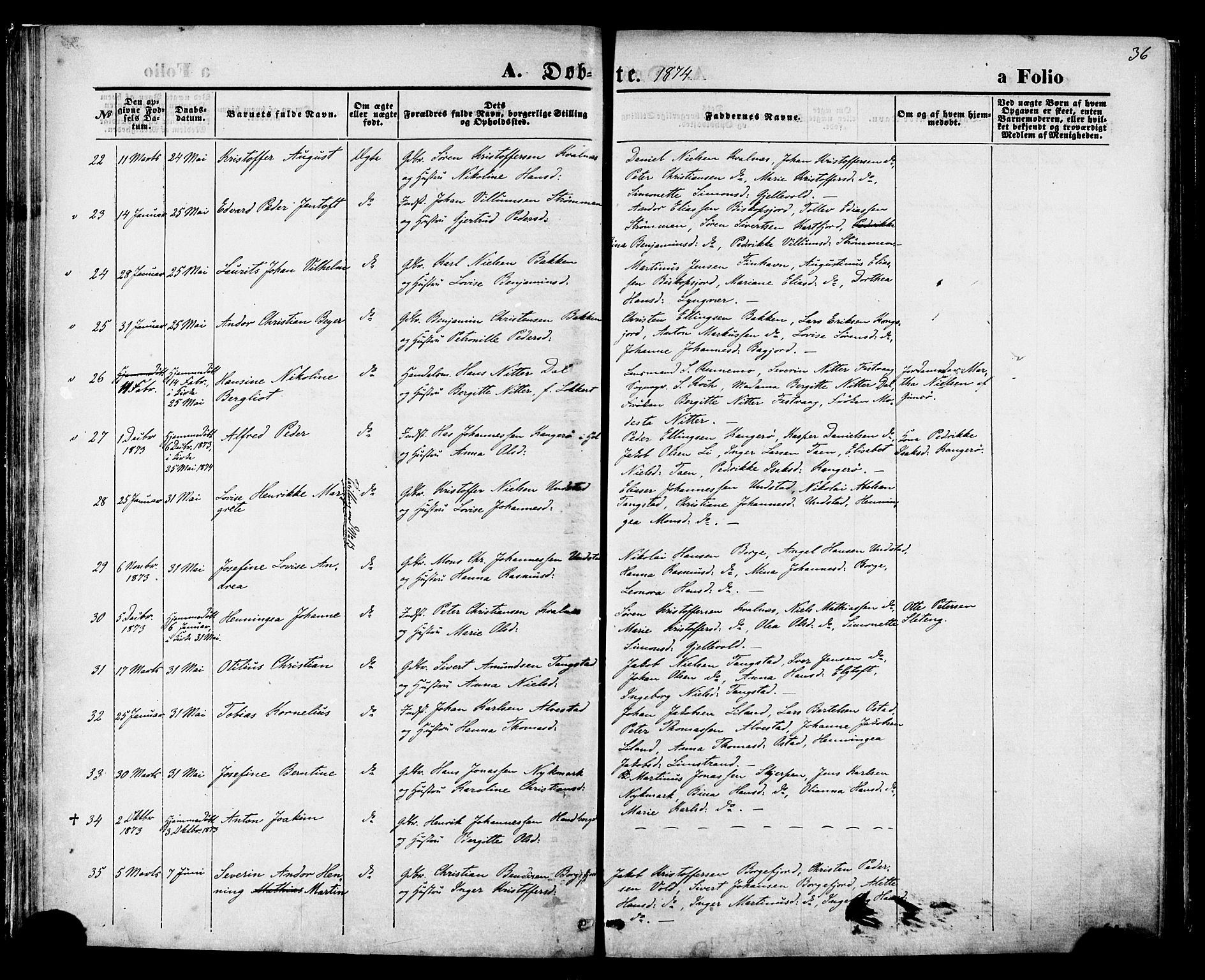 Ministerialprotokoller, klokkerbøker og fødselsregistre - Nordland, AV/SAT-A-1459/880/L1132: Ministerialbok nr. 880A06, 1869-1887, s. 36