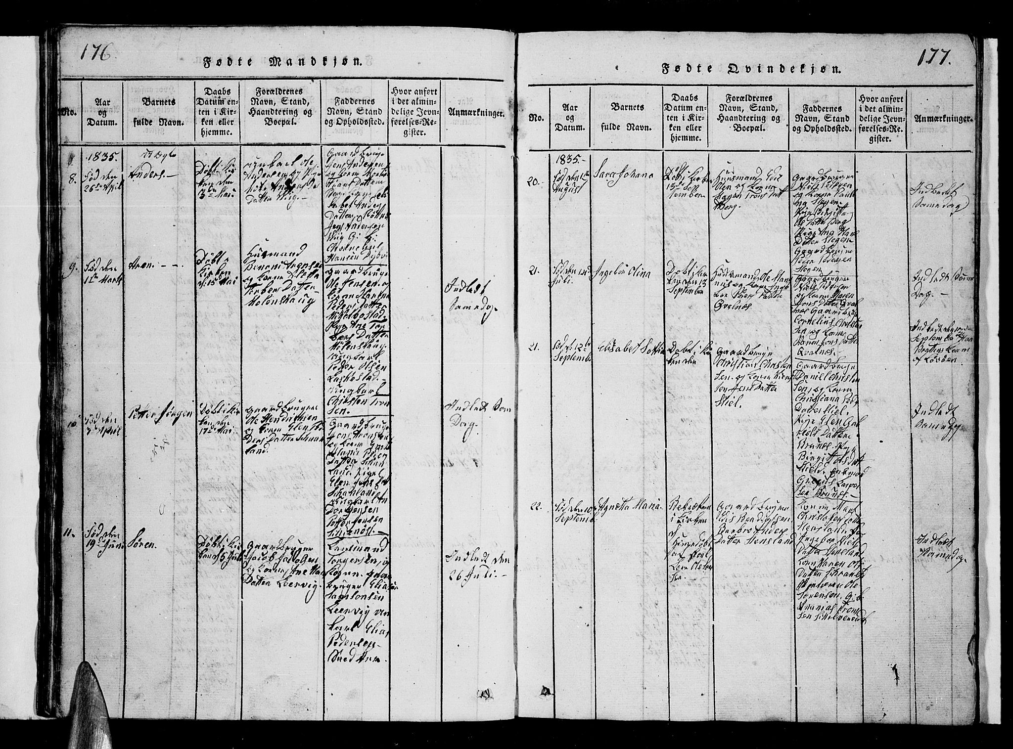 Ministerialprotokoller, klokkerbøker og fødselsregistre - Nordland, AV/SAT-A-1459/855/L0812: Klokkerbok nr. 855C01, 1821-1838, s. 176-177