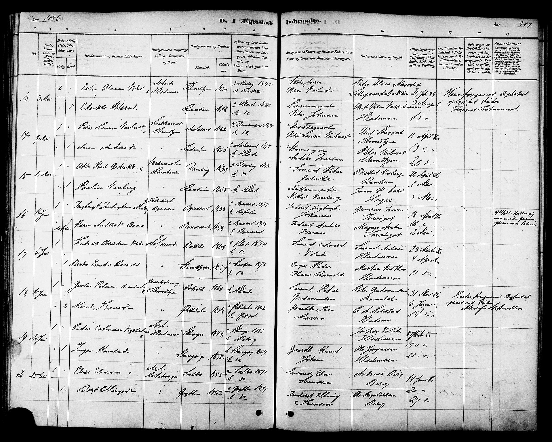 Ministerialprotokoller, klokkerbøker og fødselsregistre - Sør-Trøndelag, SAT/A-1456/606/L0294: Ministerialbok nr. 606A09, 1878-1886, s. 344
