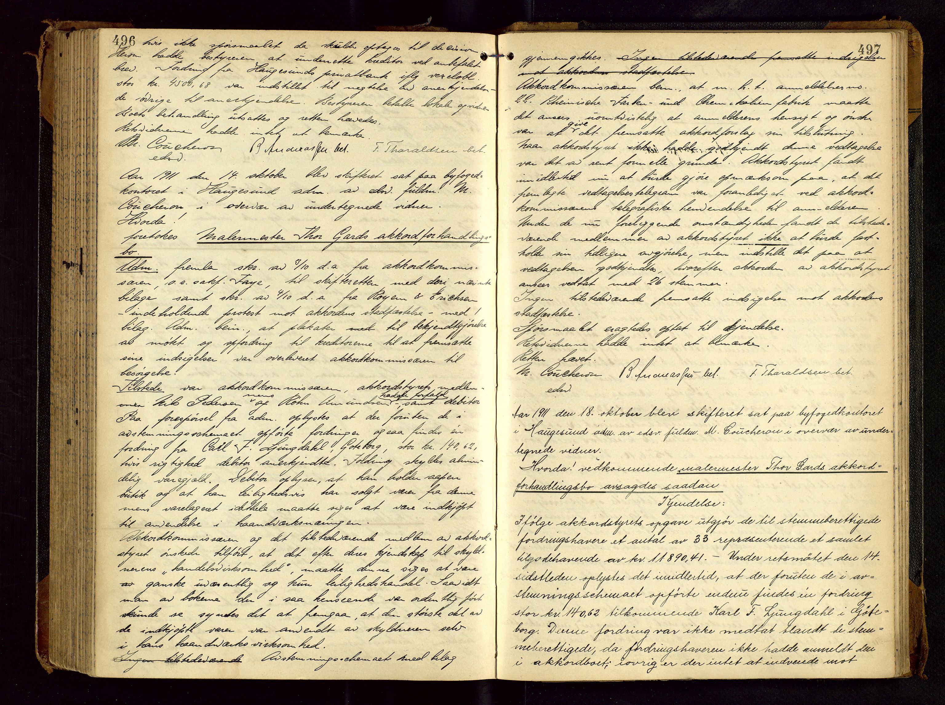 Haugesund tingrett, AV/SAST-A-101415/01/IV/IVC/L0001: Skifteforhandlingsprotokoll, med register, 1900-1912, s. 496-497