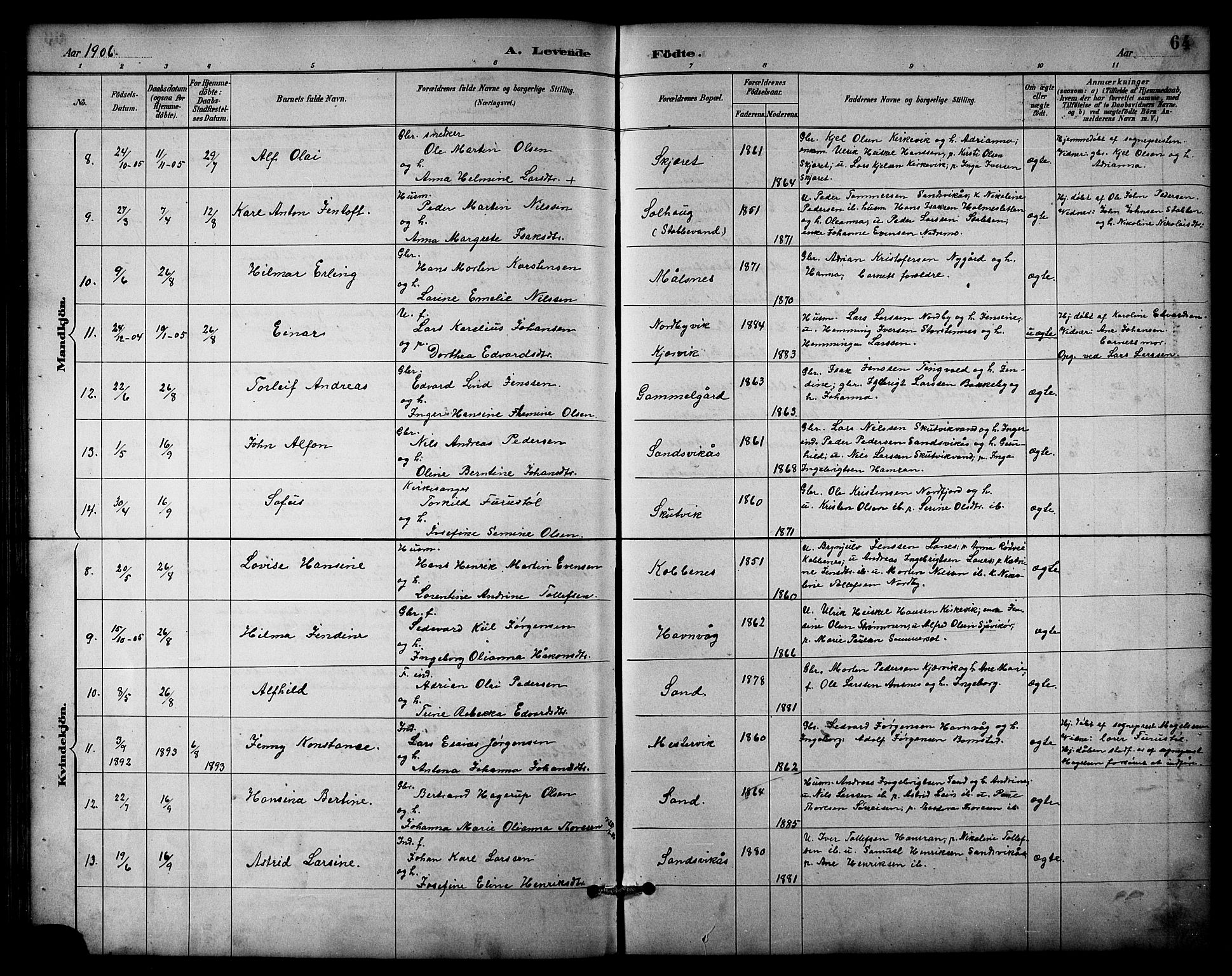 Balsfjord sokneprestembete, AV/SATØ-S-1303/G/Gab/L0003klokker: Klokkerbok nr. 3, 1887-1909, s. 64
