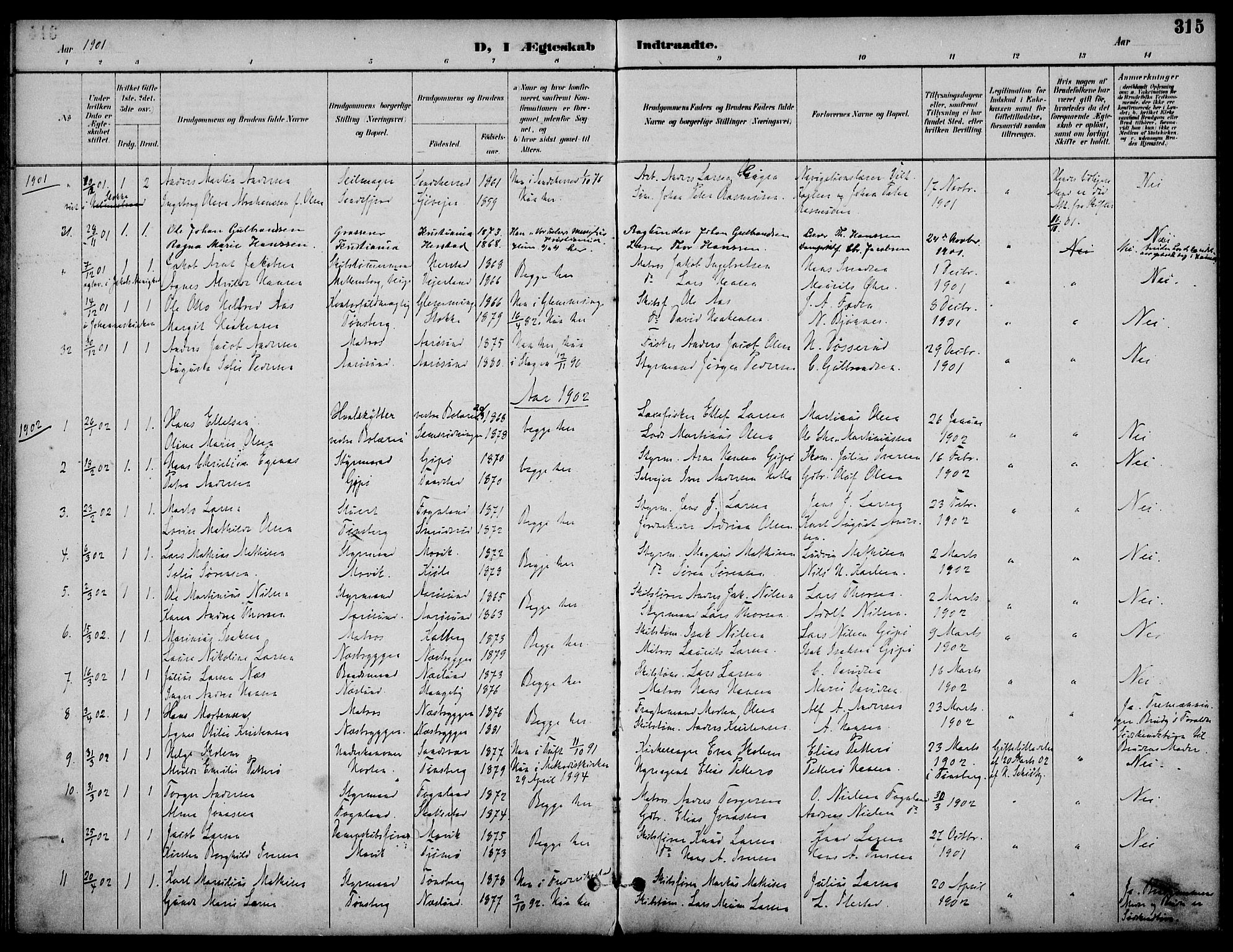 Nøtterøy kirkebøker, AV/SAKO-A-354/F/Fa/L0009: Ministerialbok nr. I 9, 1894-1907, s. 315