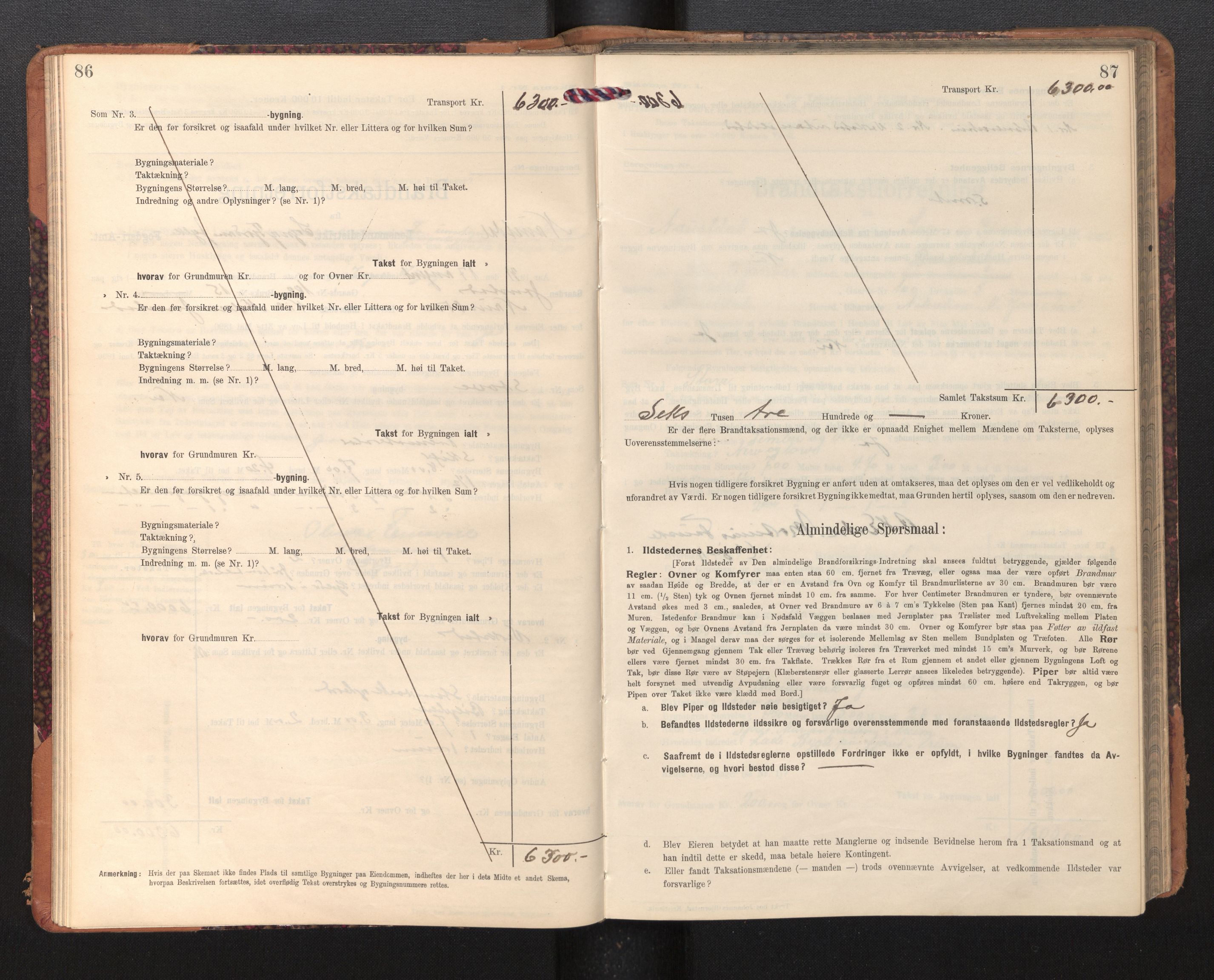 Lensmannen i Naustdal, SAB/A-29501/0012/L0002: Branntakstprotokoll, skjematakst, 1911-1953, s. 86-87