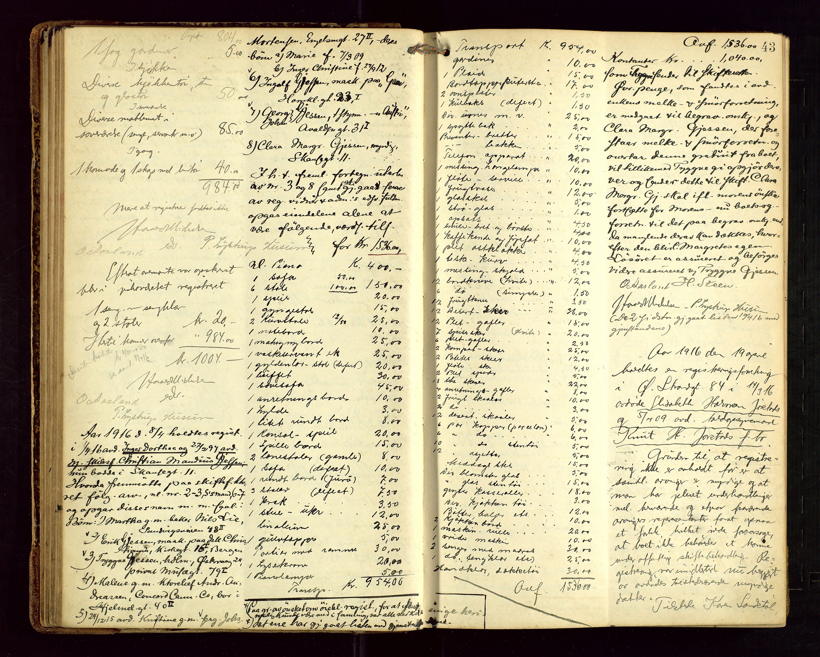 Stavanger skifteforvalter, AV/SAST-A-101412/001/5/53/533BA/L0003: Registreringsprotokoll, 1914-1923, s. 43