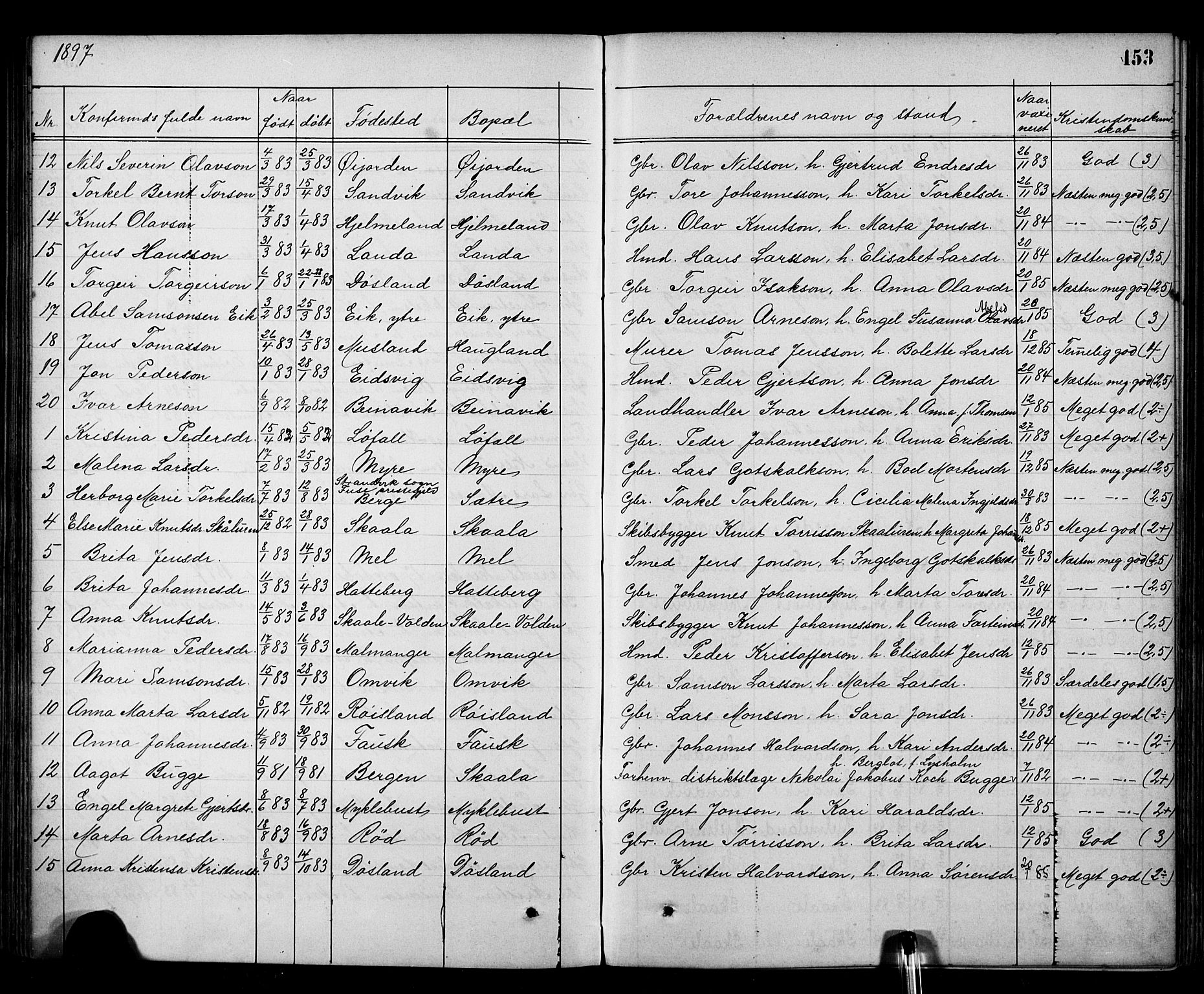 Kvinnherad sokneprestembete, AV/SAB-A-76401/H/Hab: Klokkerbok nr. A 2, 1873-1900, s. 153