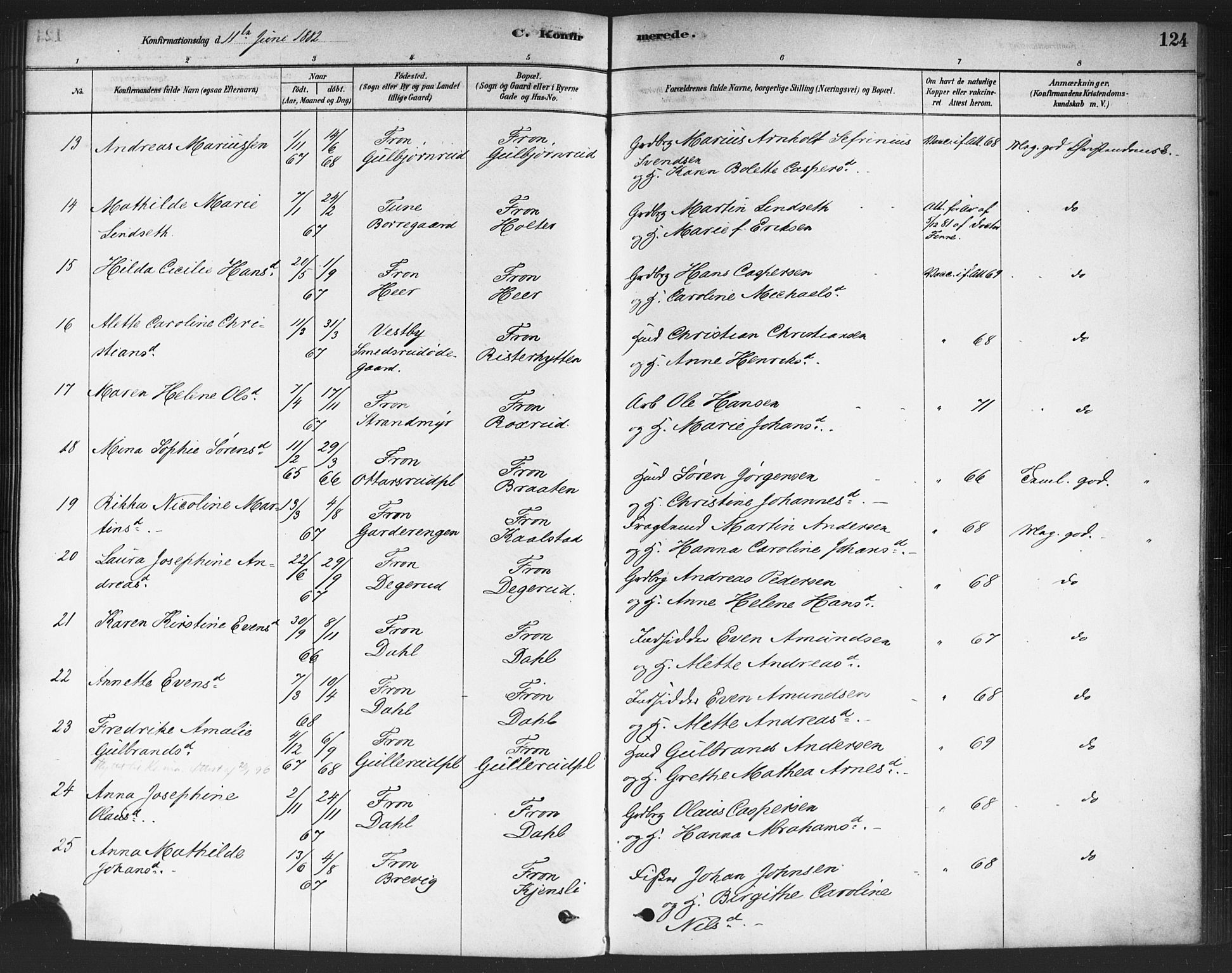 Drøbak prestekontor Kirkebøker, AV/SAO-A-10142a/F/Fc/L0002: Ministerialbok nr. III 2, 1878-1891, s. 124