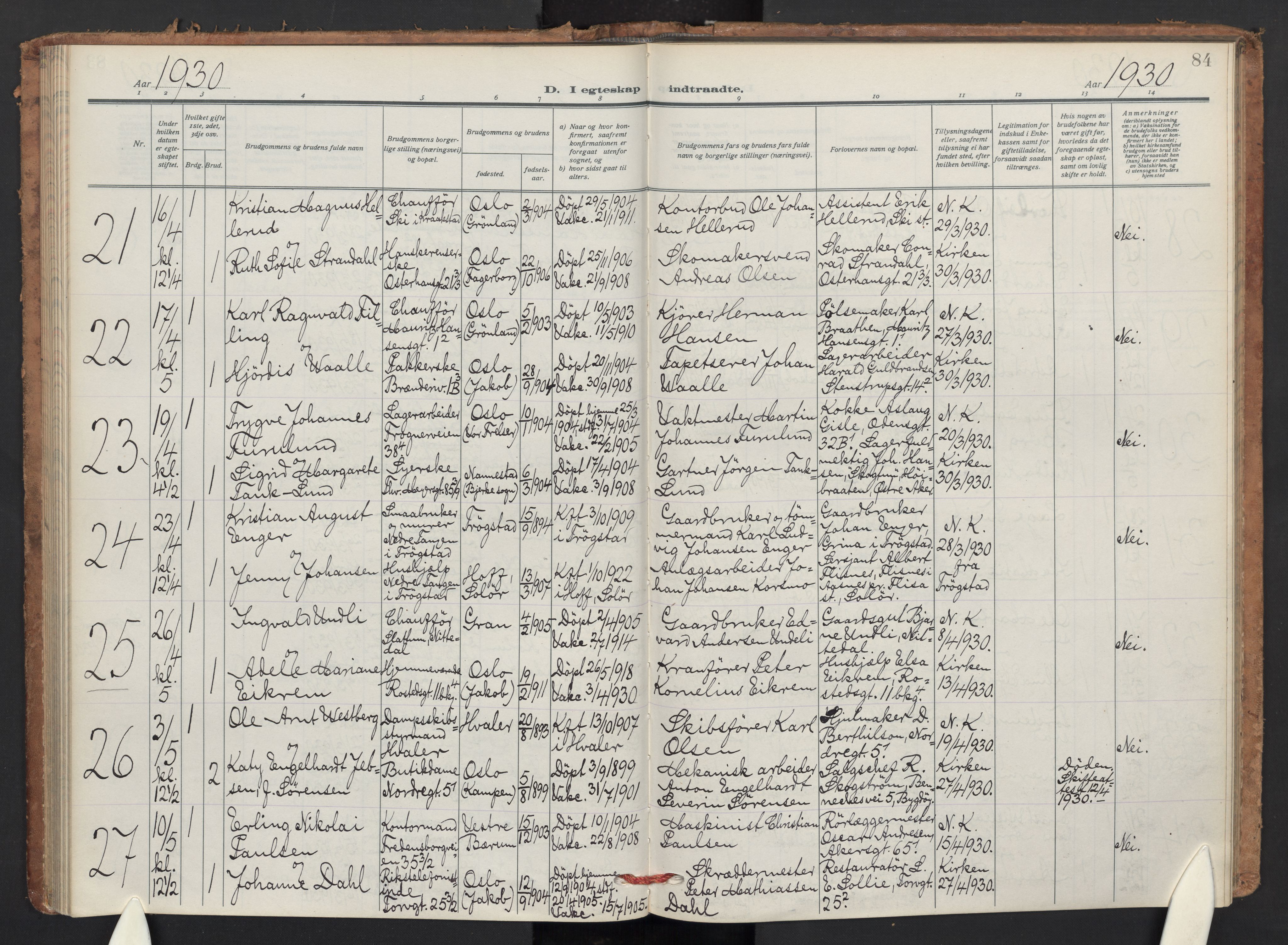 Jakob prestekontor Kirkebøker, AV/SAO-A-10850/F/Fa/L0018: Ministerialbok nr. 18, 1923-1936, s. 84