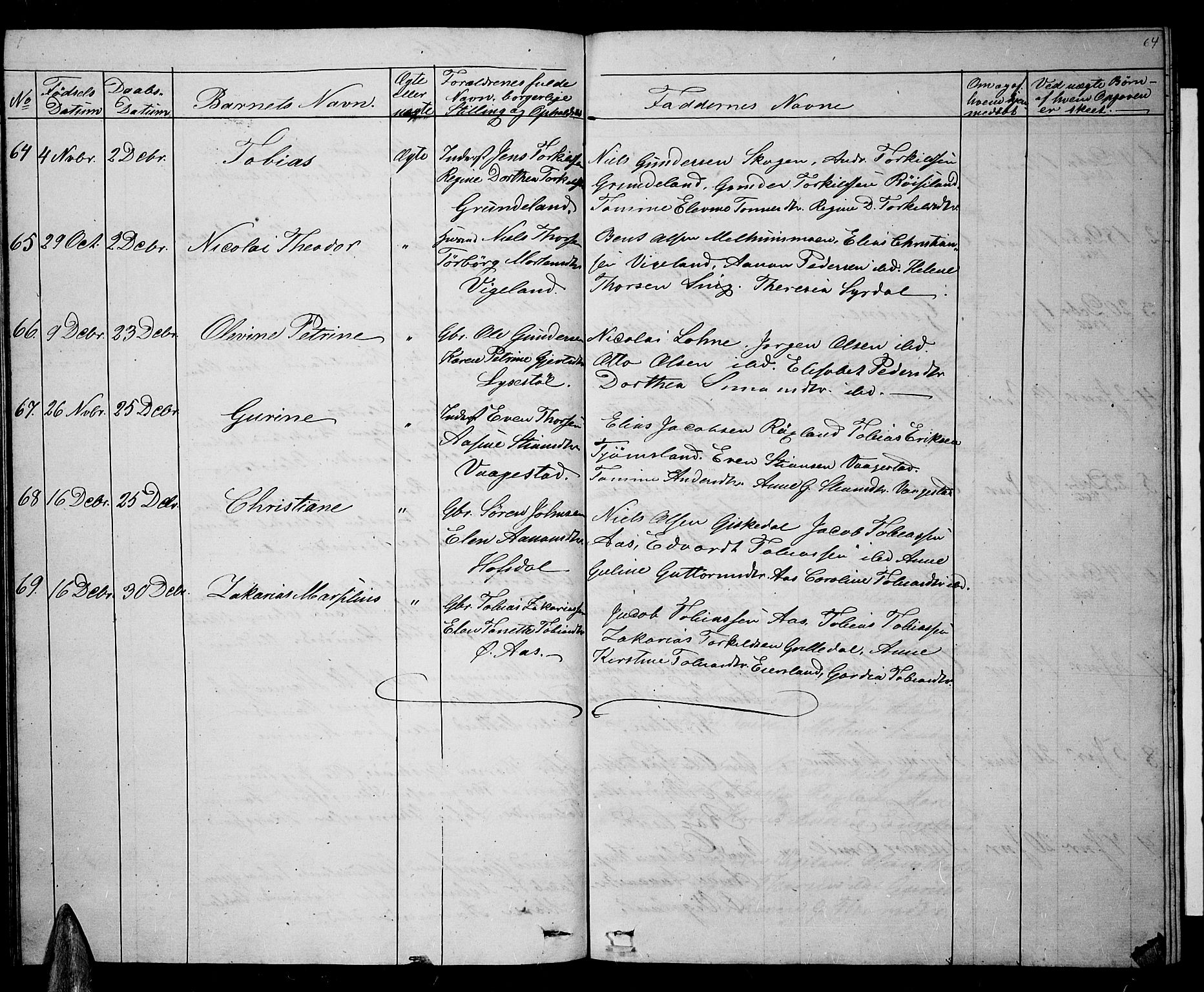 Sør-Audnedal sokneprestkontor, AV/SAK-1111-0039/F/Fb/Fbb/L0003: Klokkerbok nr. B 3, 1859-1868, s. 64