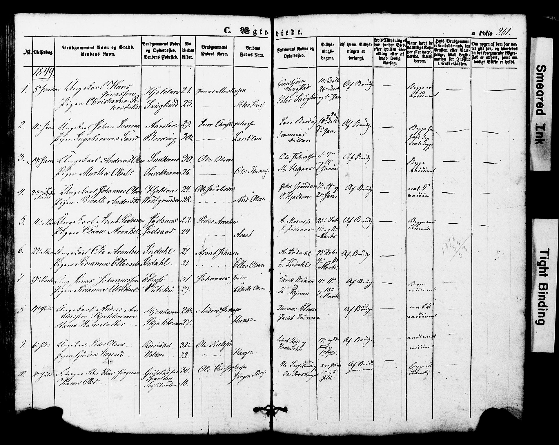 Ministerialprotokoller, klokkerbøker og fødselsregistre - Nord-Trøndelag, SAT/A-1458/724/L0268: Klokkerbok nr. 724C04, 1846-1878, s. 261