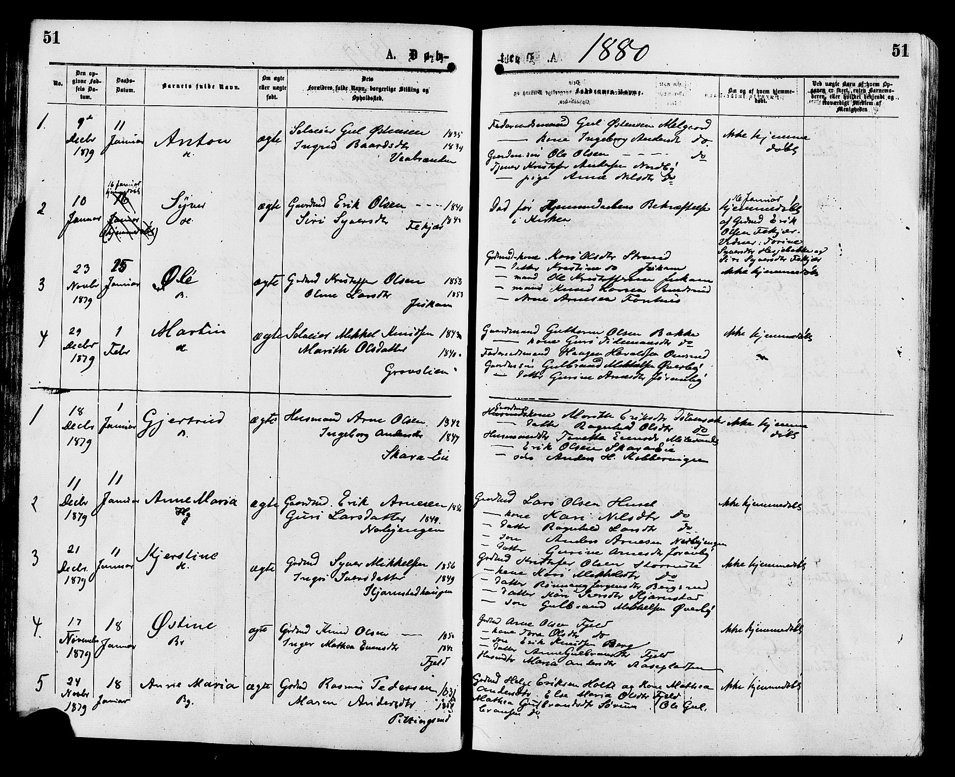 Sør-Aurdal prestekontor, AV/SAH-PREST-128/H/Ha/Haa/L0008: Ministerialbok nr. 8, 1877-1885, s. 51