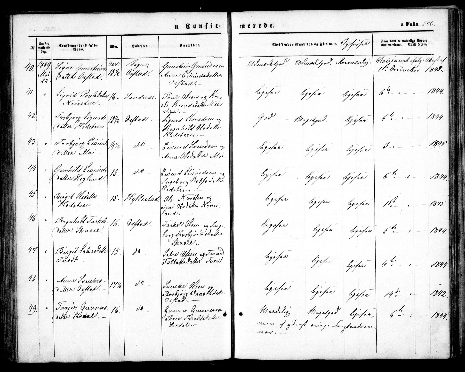 Bygland sokneprestkontor, AV/SAK-1111-0006/F/Fa/Fab/L0005: Ministerialbok nr. A 5, 1859-1873, s. 206