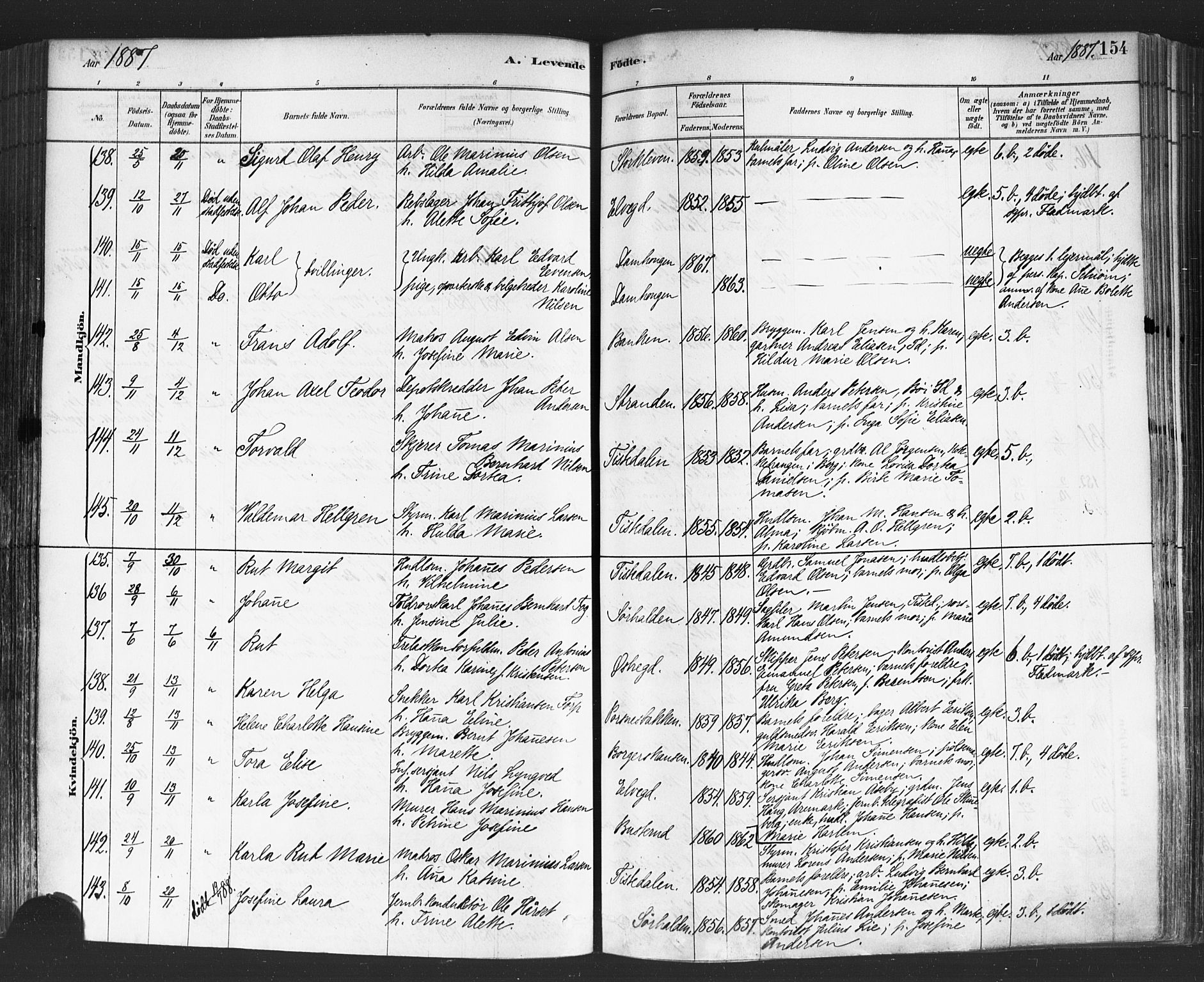 Halden prestekontor Kirkebøker, AV/SAO-A-10909/F/Fa/L0011: Ministerialbok nr. I 11, 1878-1889, s. 154