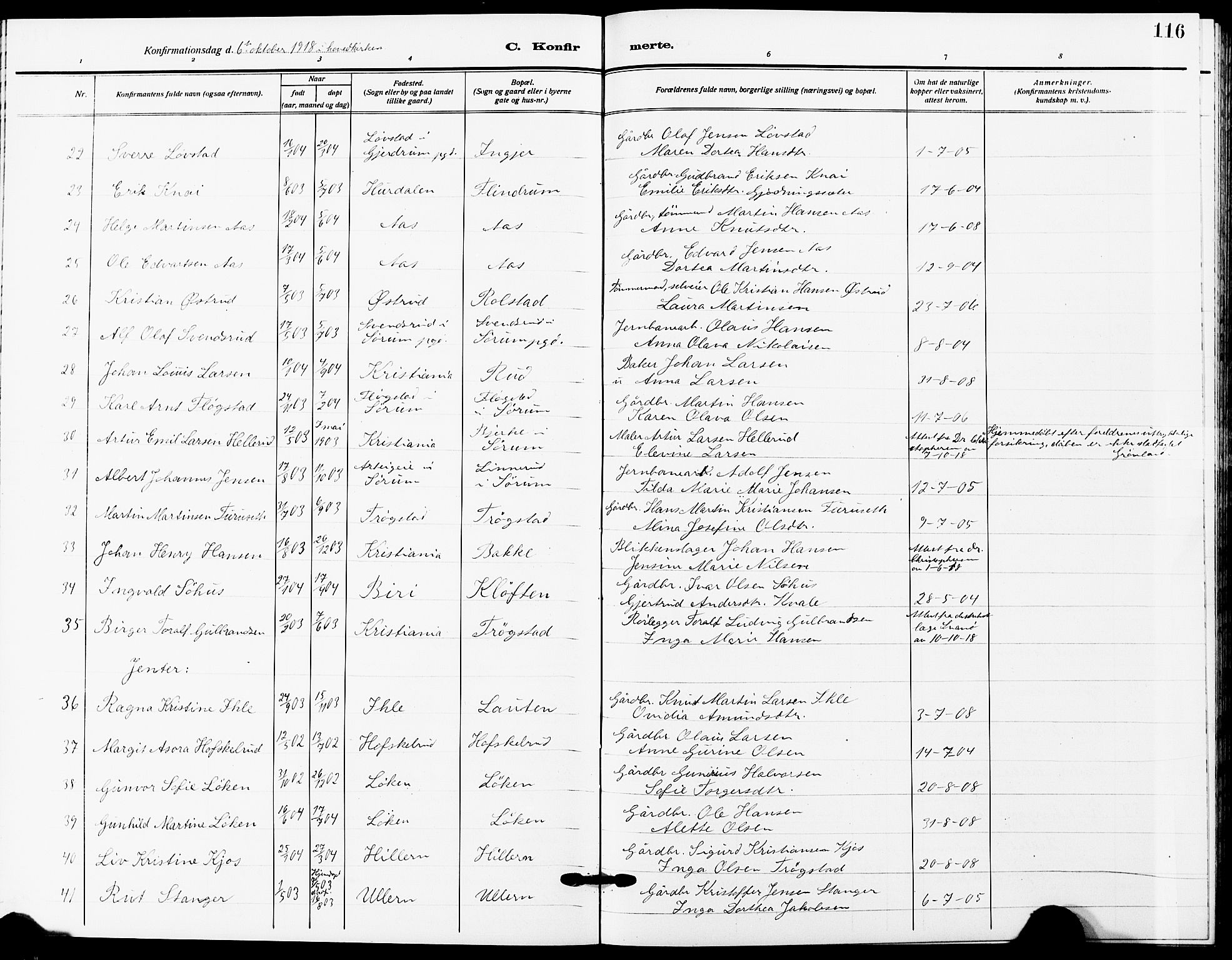 Ullensaker prestekontor Kirkebøker, AV/SAO-A-10236a/G/Ga/L0003: Klokkerbok nr. I 3, 1914-1929, s. 116