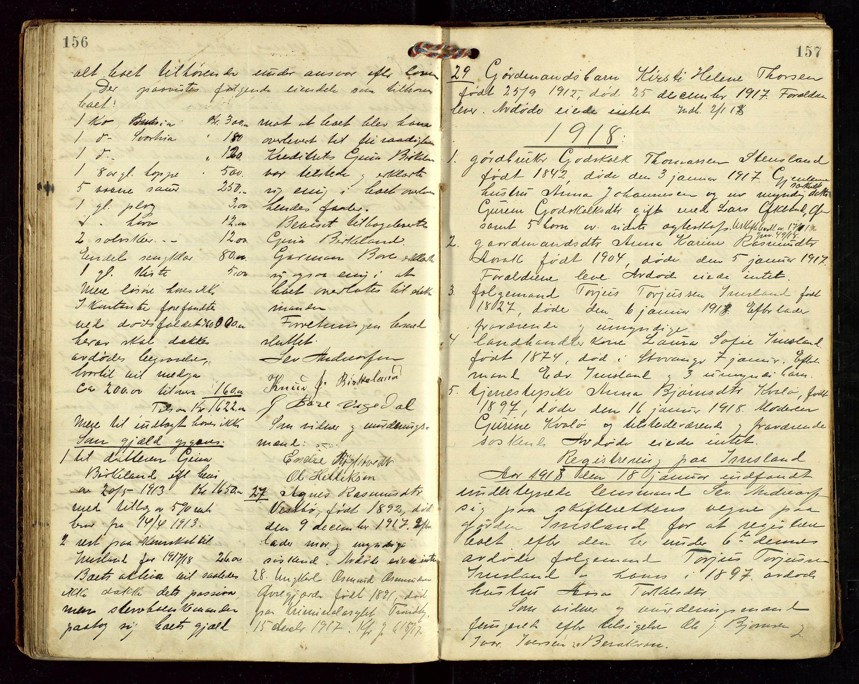 Vikedal lensmannskontor, AV/SAST-A-100179/Gg/L0001: "Registrering av dødsbo", 1910-1921, s. 156-157