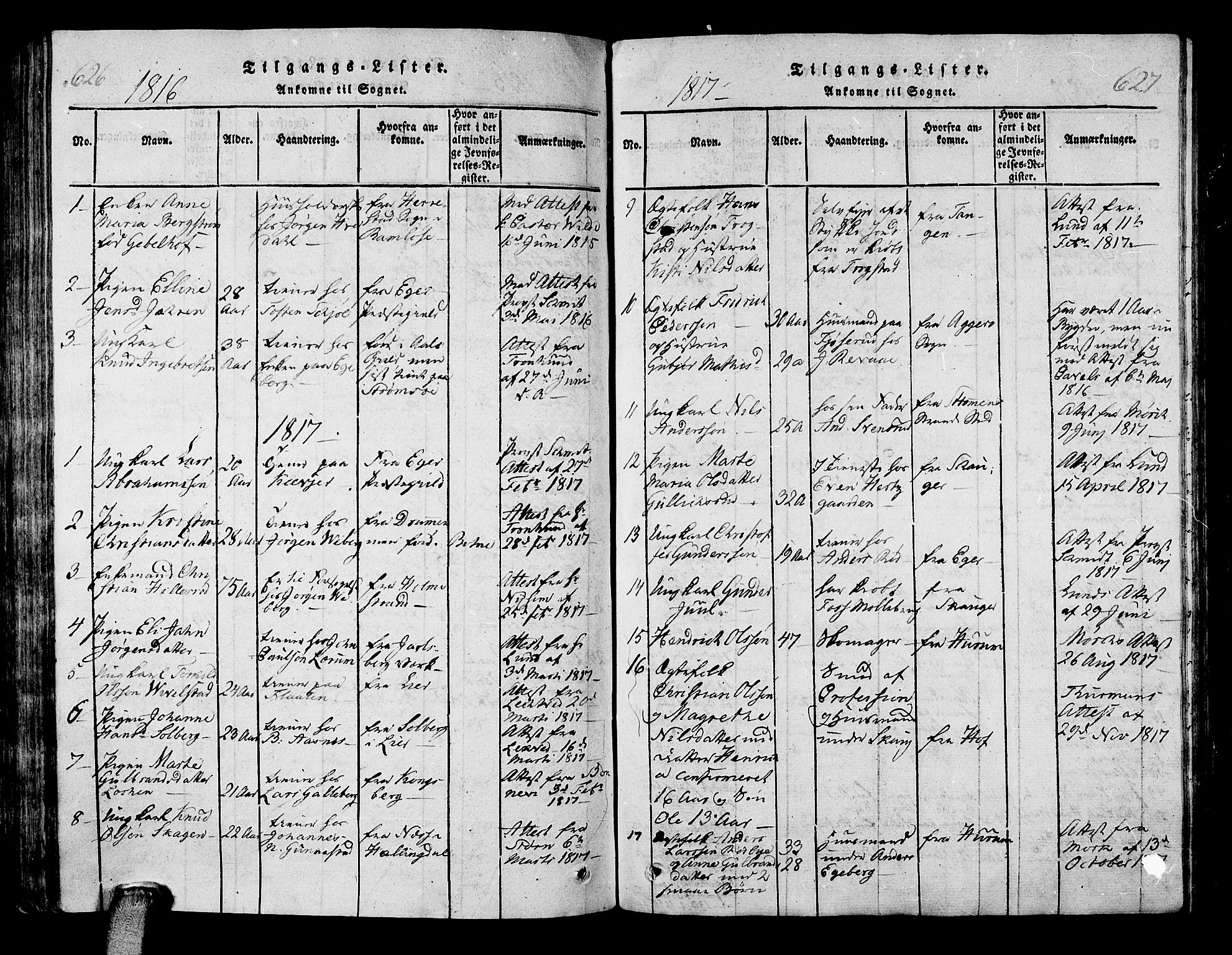 Sande Kirkebøker, AV/SAKO-A-53/G/Ga/L0001: Klokkerbok nr. 1, 1814-1847, s. 626-627