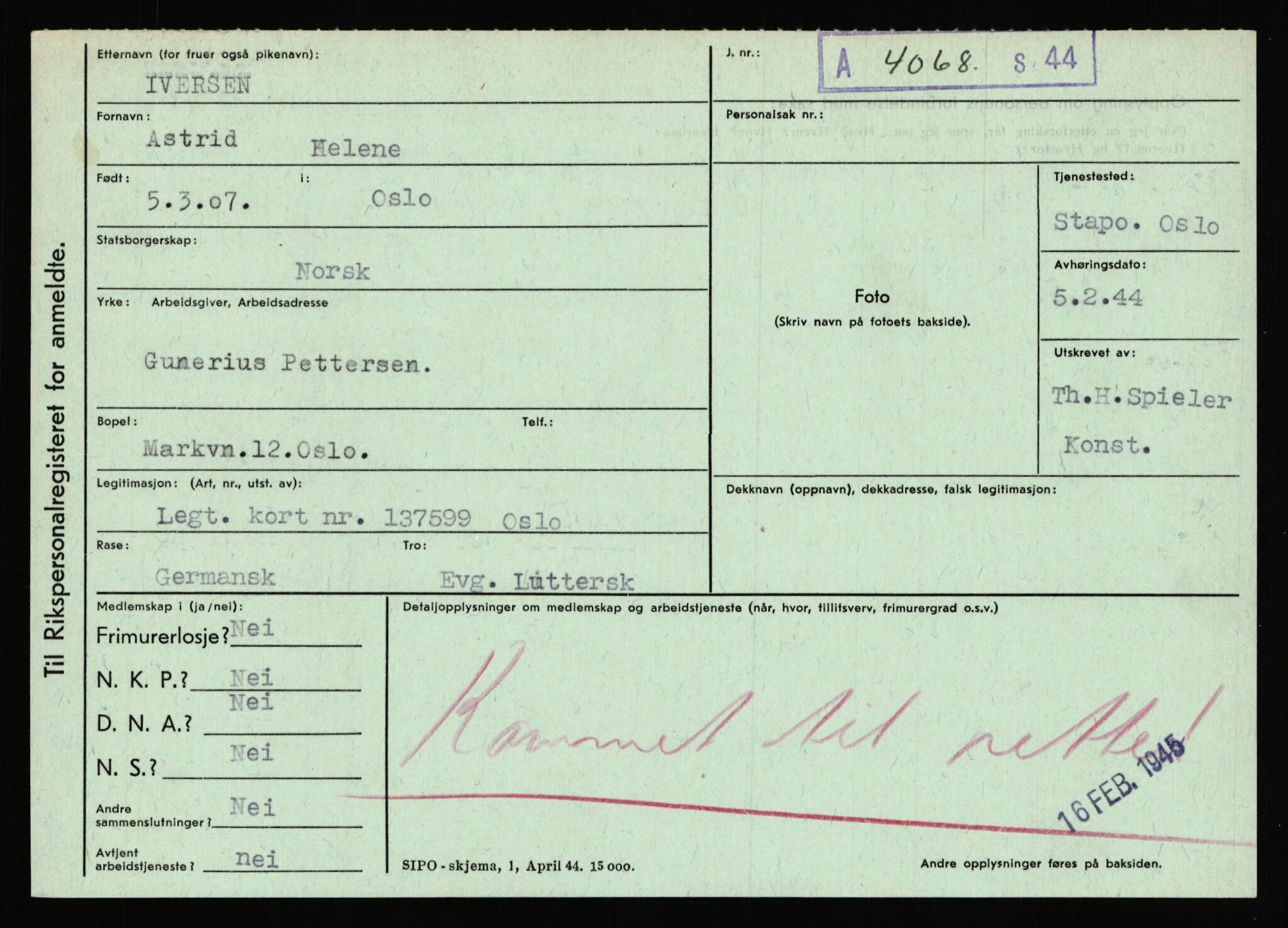 Statspolitiet - Hovedkontoret / Osloavdelingen, AV/RA-S-1329/C/Ca/L0007: Hol - Joelsen, 1943-1945, s. 2640