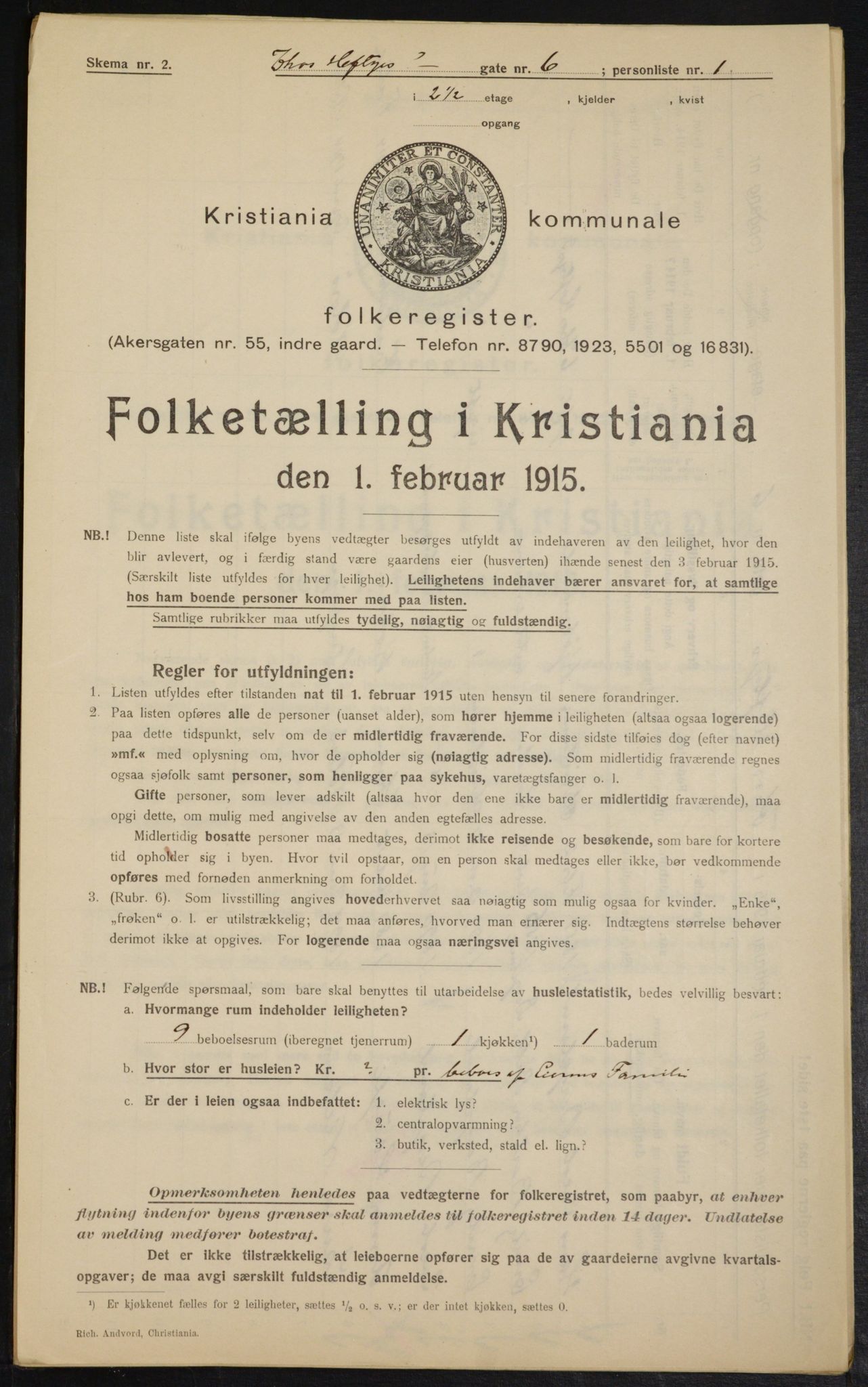 OBA, Kommunal folketelling 1.2.1915 for Kristiania, 1915, s. 109051