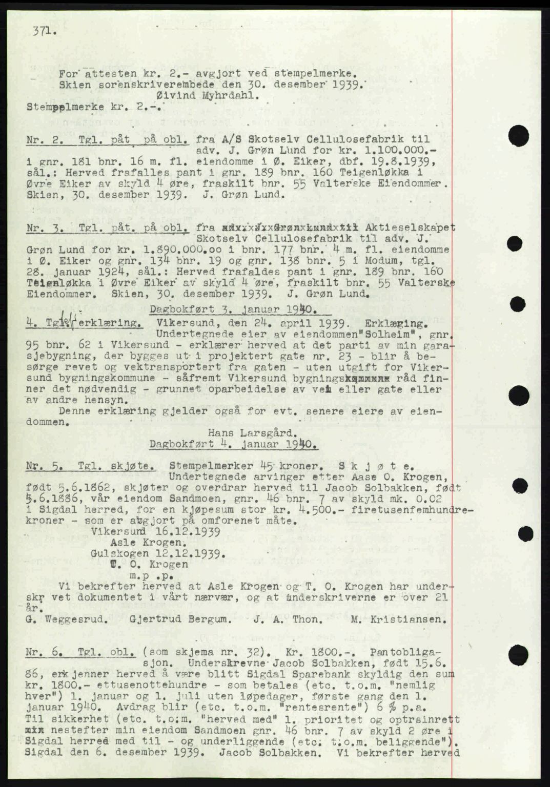 Eiker, Modum og Sigdal sorenskriveri, SAKO/A-123/G/Ga/Gab/L0041: Pantebok nr. A11, 1939-1940, Dagboknr: 2/1940