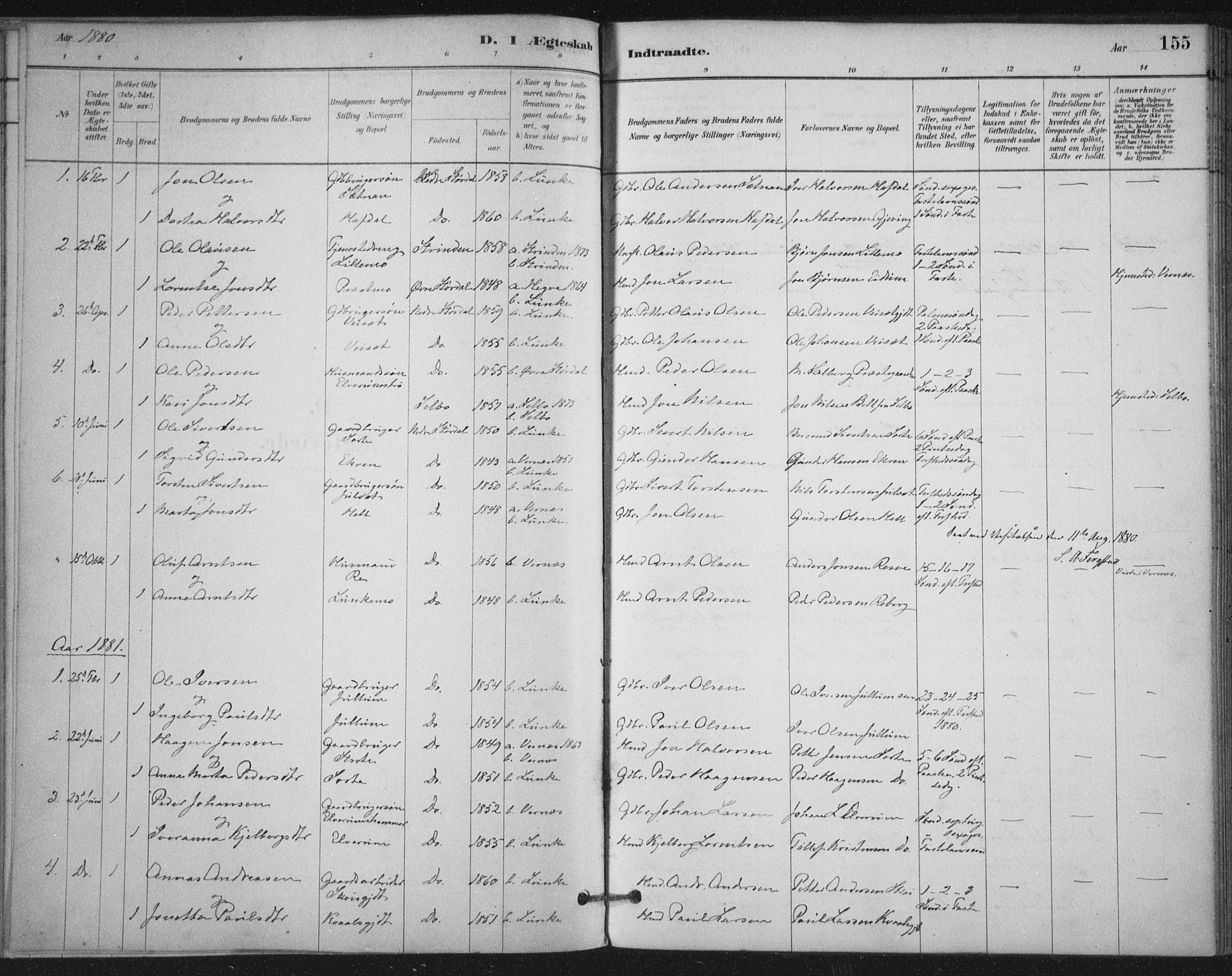 Ministerialprotokoller, klokkerbøker og fødselsregistre - Nord-Trøndelag, SAT/A-1458/710/L0095: Ministerialbok nr. 710A01, 1880-1914, s. 155
