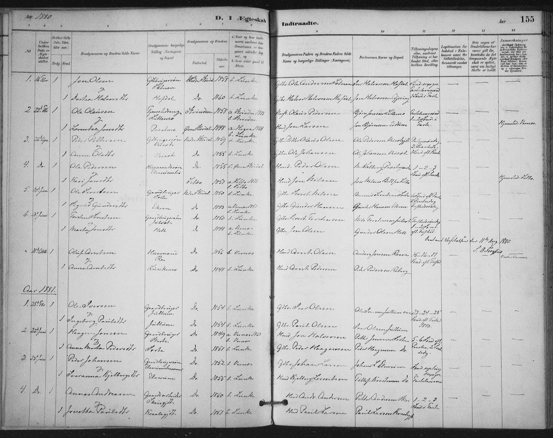 Ministerialprotokoller, klokkerbøker og fødselsregistre - Nord-Trøndelag, AV/SAT-A-1458/710/L0095: Ministerialbok nr. 710A01, 1880-1914, s. 155