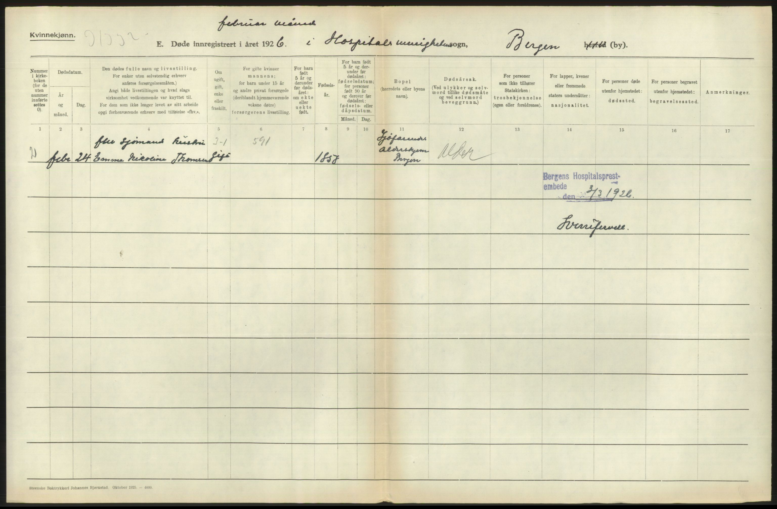 Statistisk sentralbyrå, Sosiodemografiske emner, Befolkning, AV/RA-S-2228/D/Df/Dfc/Dfcf/L0028: Bergen: Gifte, døde, dødfødte., 1926, s. 558