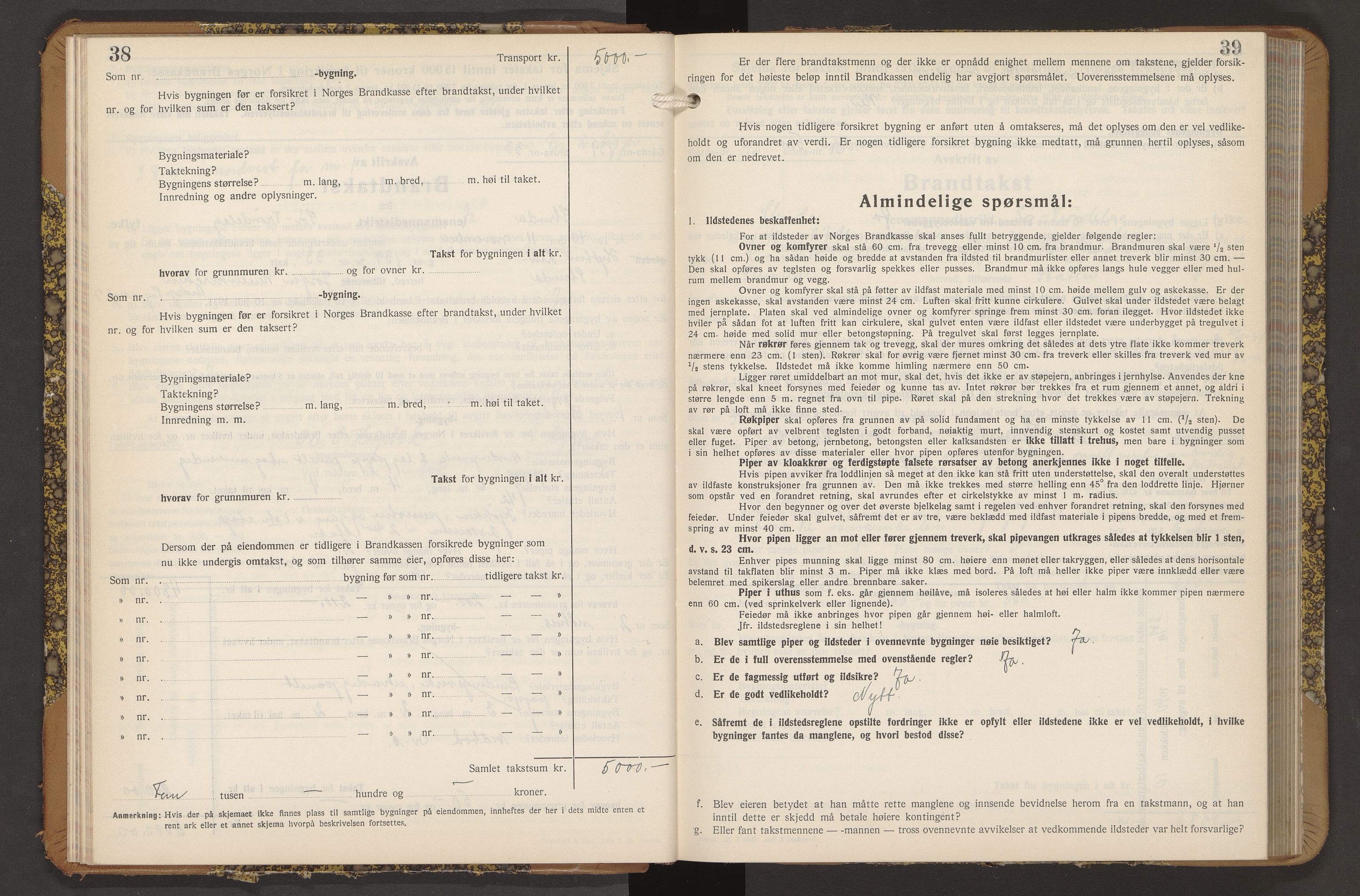 Norges Brannkasse Strinda, AV/SAT-A-5516/Fb/L0009: Branntakstprotokoll, 1940-1946, s. 38-39