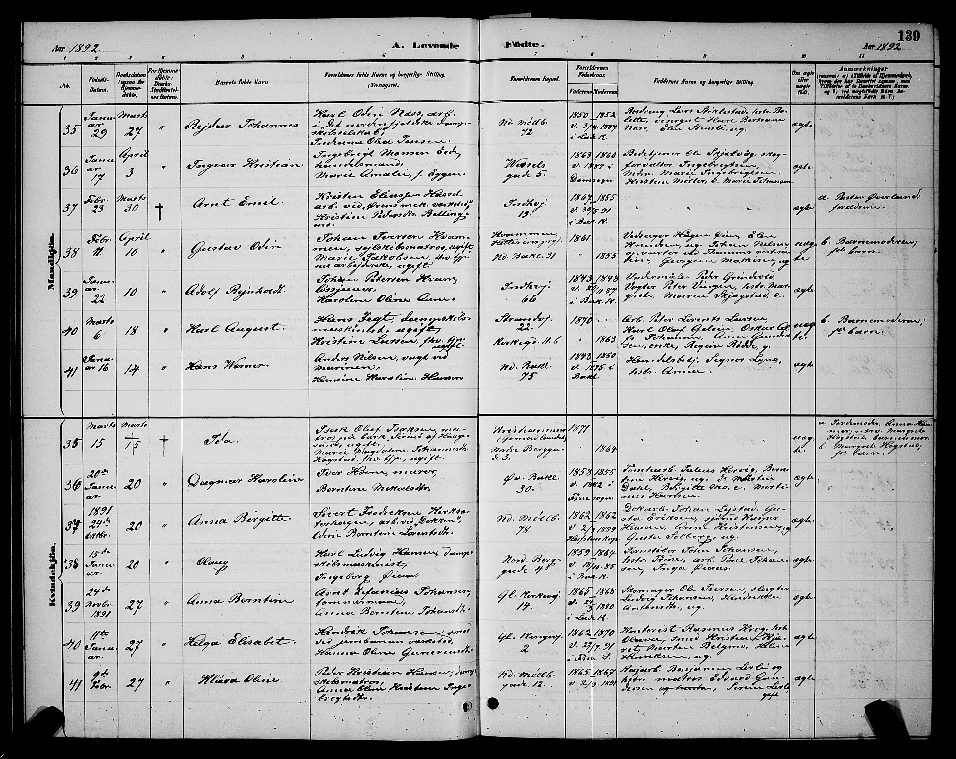 Ministerialprotokoller, klokkerbøker og fødselsregistre - Sør-Trøndelag, AV/SAT-A-1456/604/L0222: Klokkerbok nr. 604C05, 1886-1895, s. 139