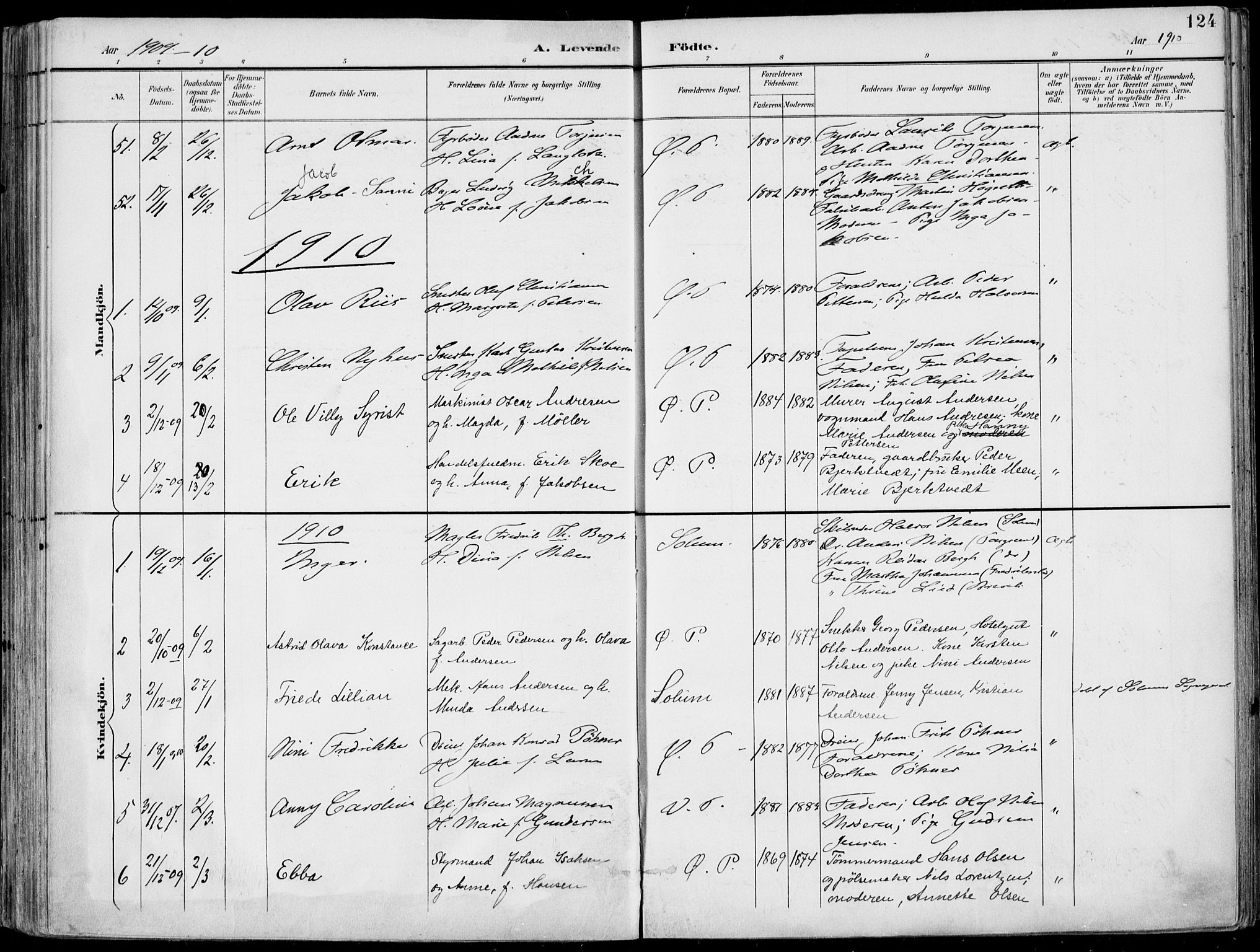 Porsgrunn kirkebøker , AV/SAKO-A-104/F/Fa/L0010: Ministerialbok nr. 10, 1895-1919, s. 124