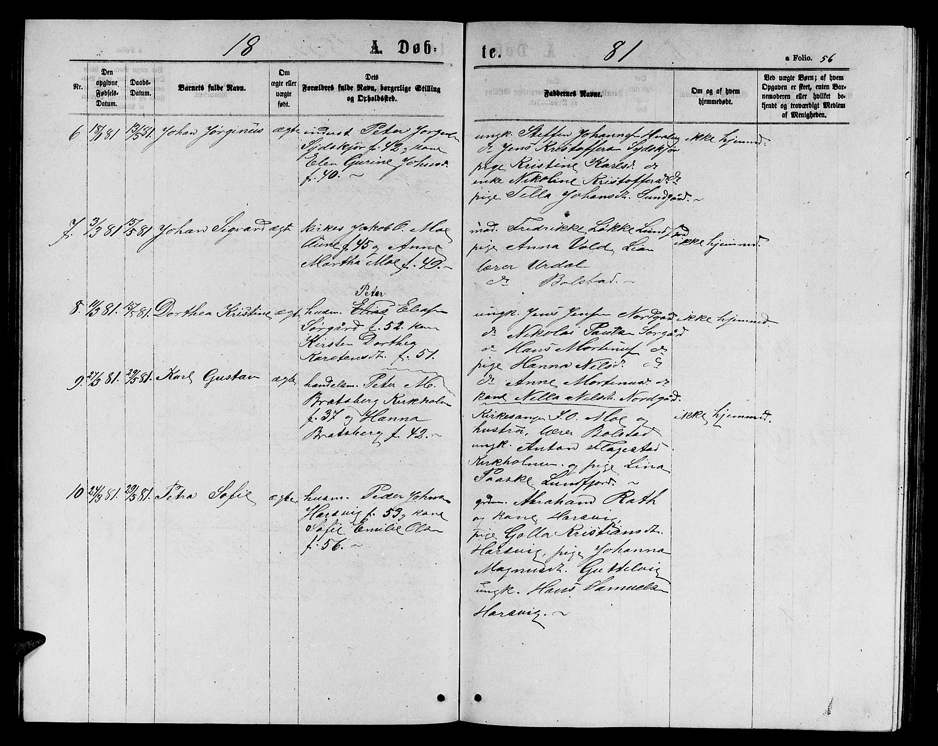 Ministerialprotokoller, klokkerbøker og fødselsregistre - Sør-Trøndelag, SAT/A-1456/656/L0695: Klokkerbok nr. 656C01, 1867-1889, s. 56