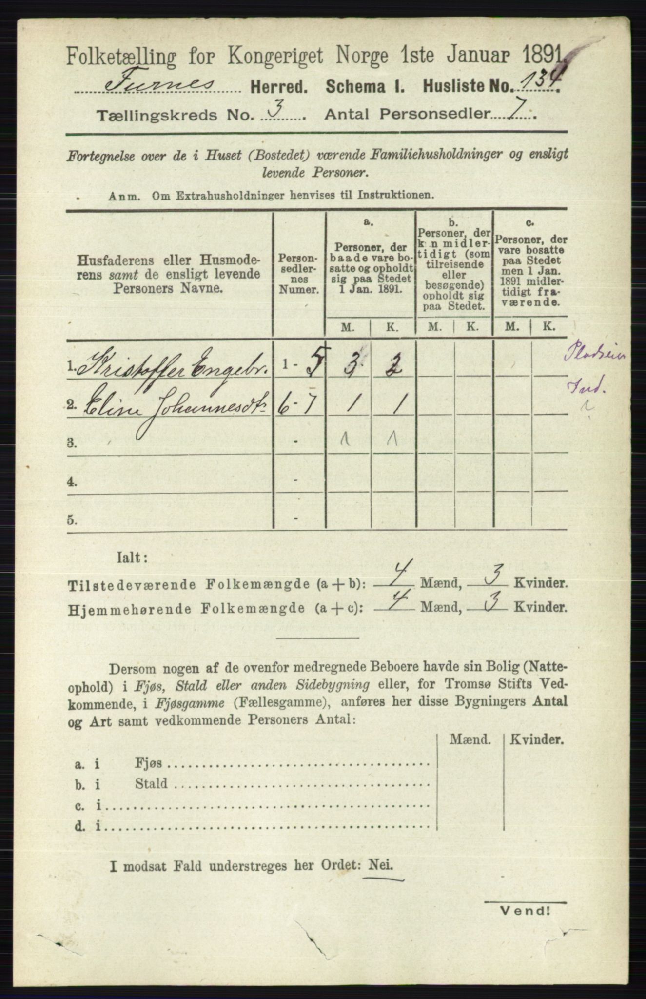 RA, Folketelling 1891 for 0413 Furnes herred, 1891, s. 1618