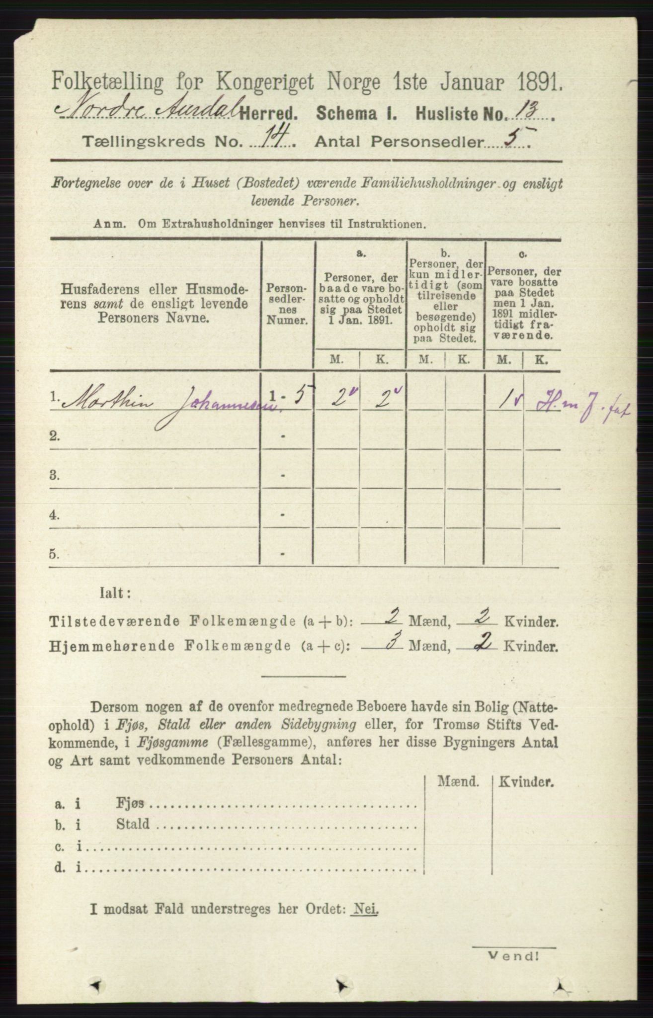 RA, Folketelling 1891 for 0542 Nord-Aurdal herred, 1891, s. 5149