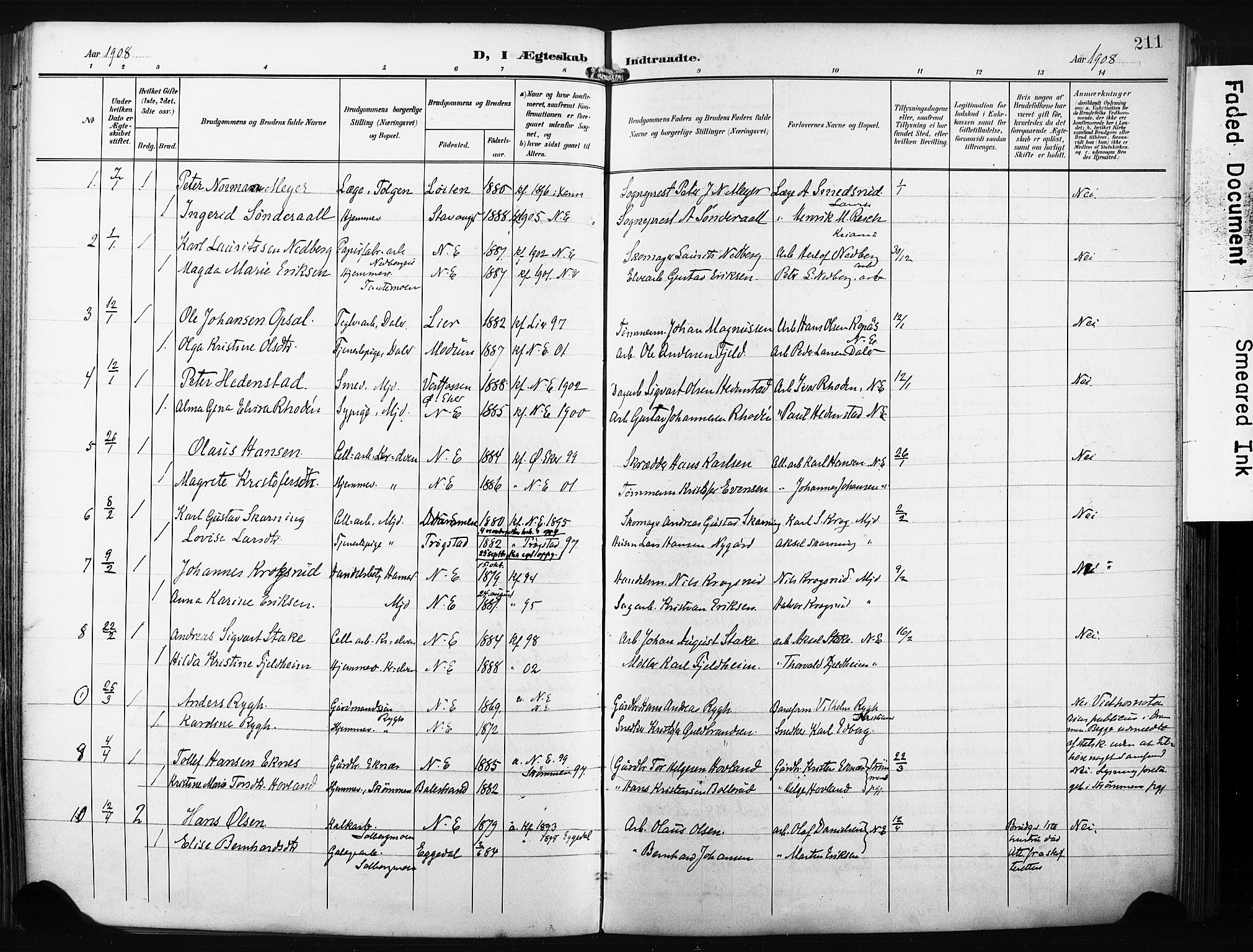 Nedre Eiker kirkebøker, AV/SAKO-A-612/F/Fa/L0006: Ministerialbok nr. 6, 1906-1912, s. 211