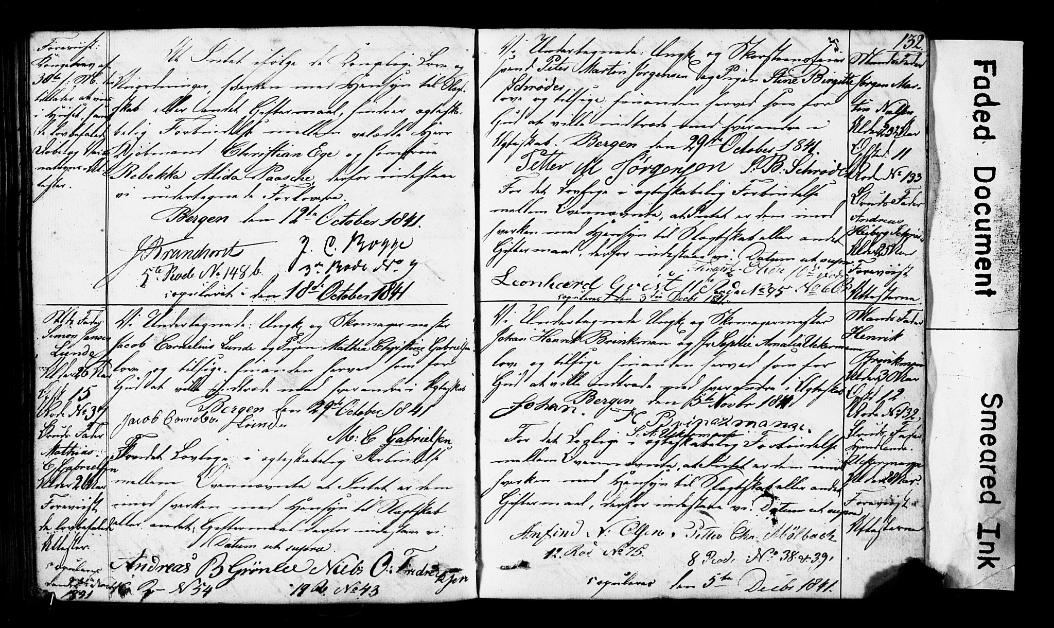 Domkirken sokneprestembete, SAB/A-74801: Forlovererklæringer nr. II.5.3, 1832-1845, s. 132