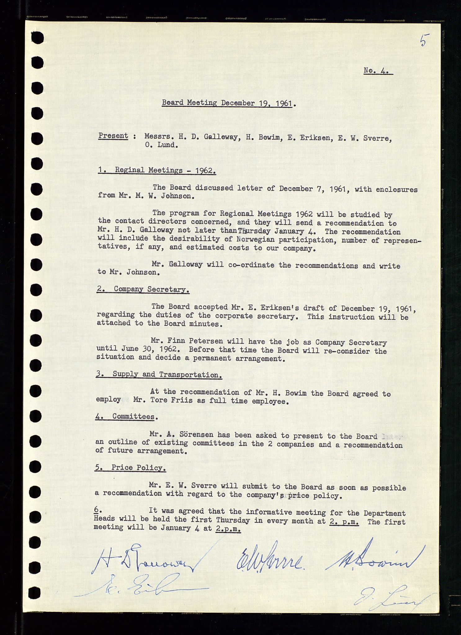 Pa 0982 - Esso Norge A/S, AV/SAST-A-100448/A/Aa/L0001/0002: Den administrerende direksjon Board minutes (styrereferater) / Den administrerende direksjon Board minutes (styrereferater), 1960-1961, s. 159