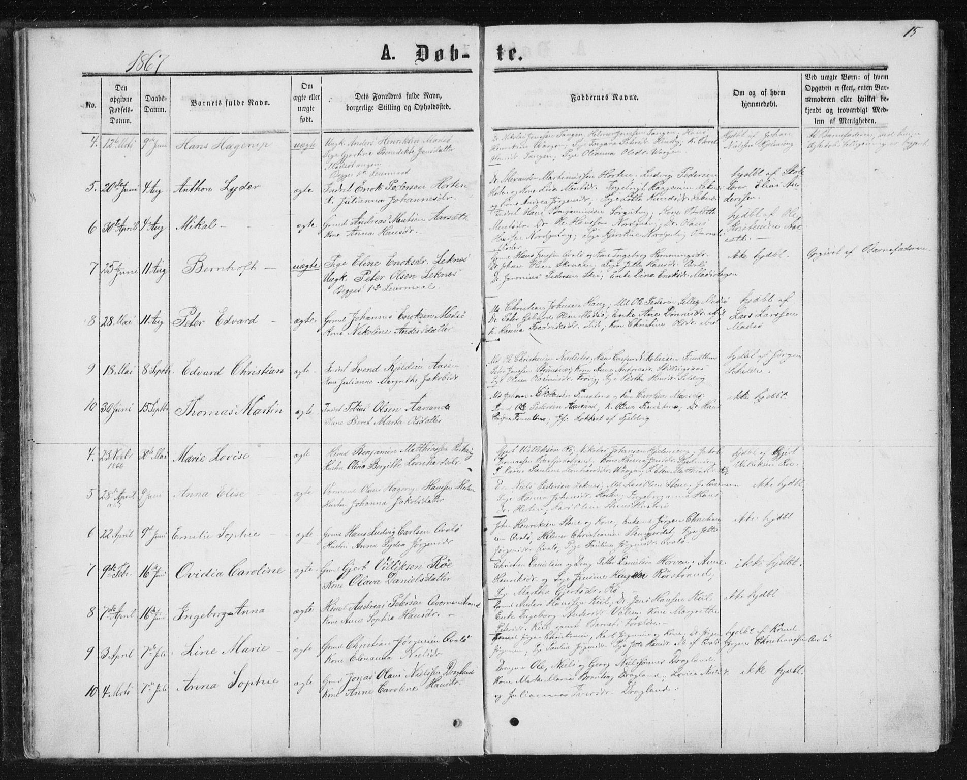Ministerialprotokoller, klokkerbøker og fødselsregistre - Nord-Trøndelag, SAT/A-1458/788/L0696: Ministerialbok nr. 788A03, 1863-1877, s. 15