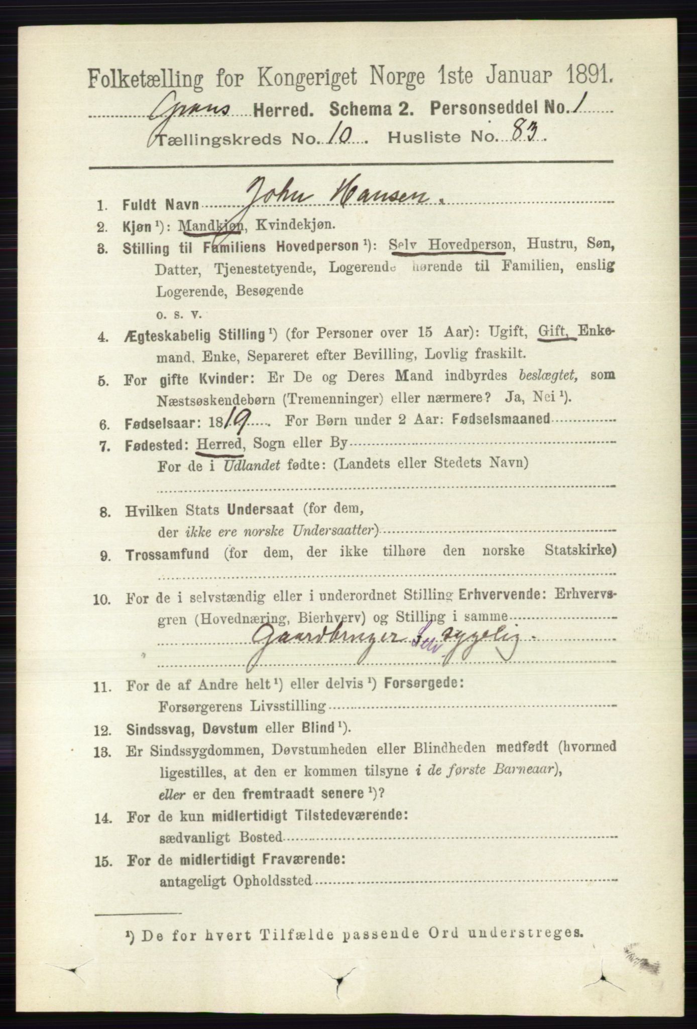 RA, Folketelling 1891 for 0534 Gran herred, 1891, s. 5149
