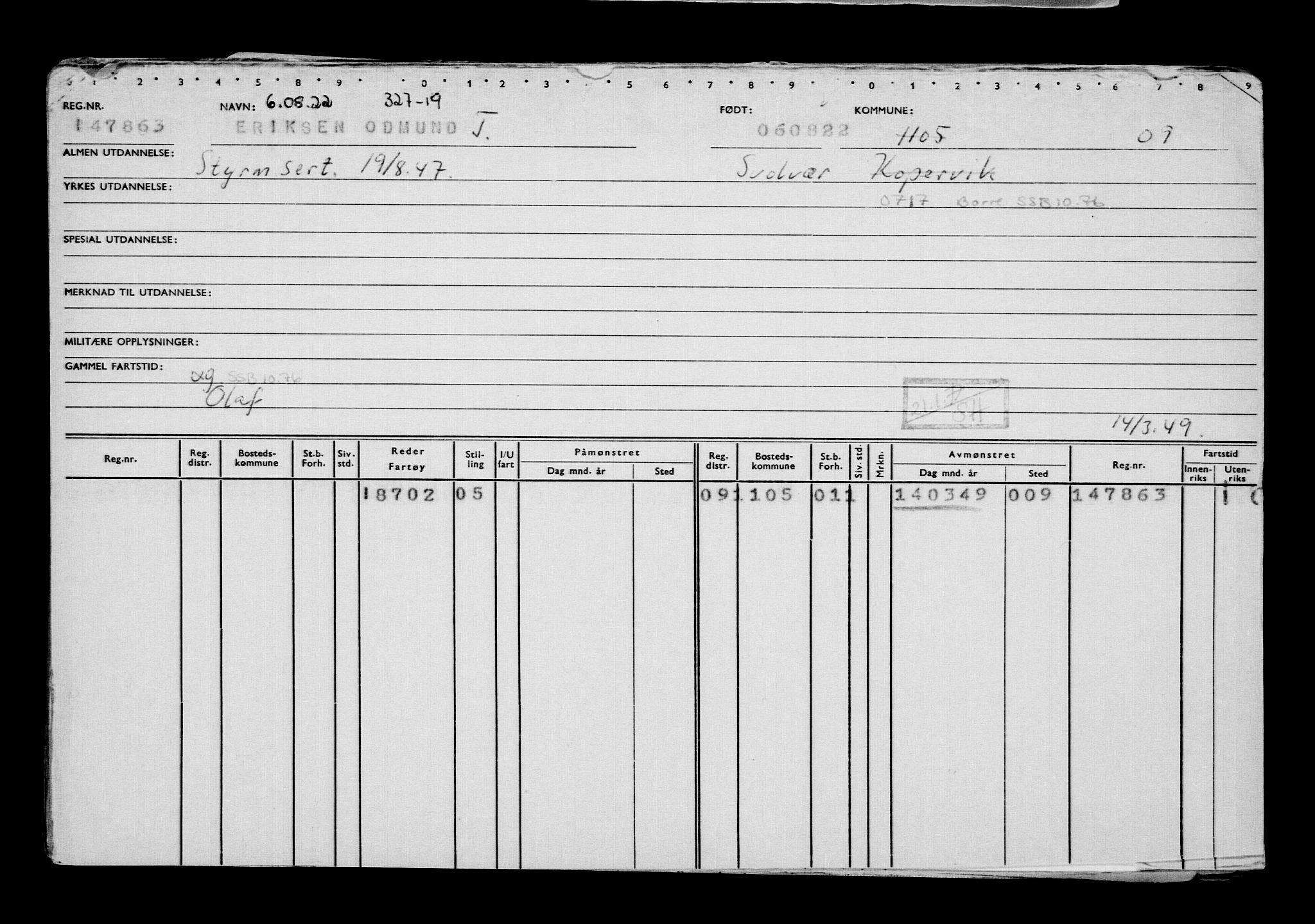 Direktoratet for sjømenn, AV/RA-S-3545/G/Gb/L0209: Hovedkort, 1922, s. 402