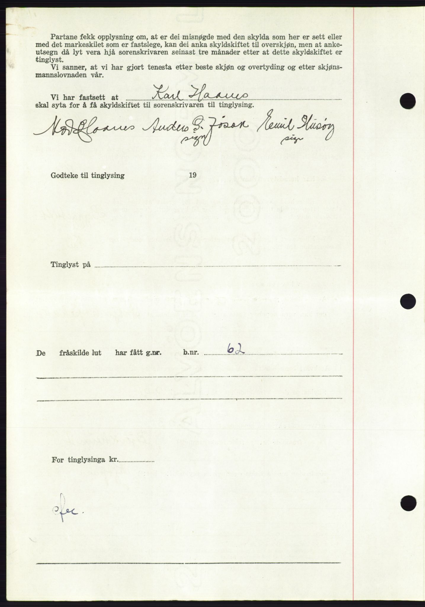 Søre Sunnmøre sorenskriveri, AV/SAT-A-4122/1/2/2C/L0101: Pantebok nr. 27A, 1955-1955, Dagboknr: 1262/1955