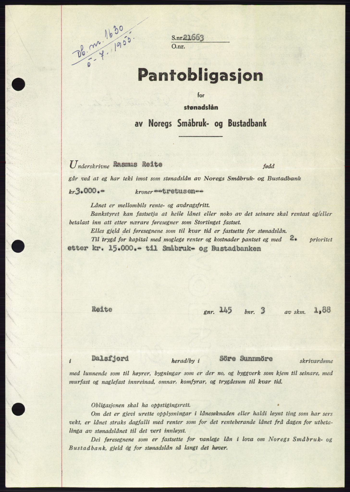 Søre Sunnmøre sorenskriveri, SAT/A-4122/1/2/2C/L0127: Pantebok nr. 15B, 1955-1955, Dagboknr: 1630/1955