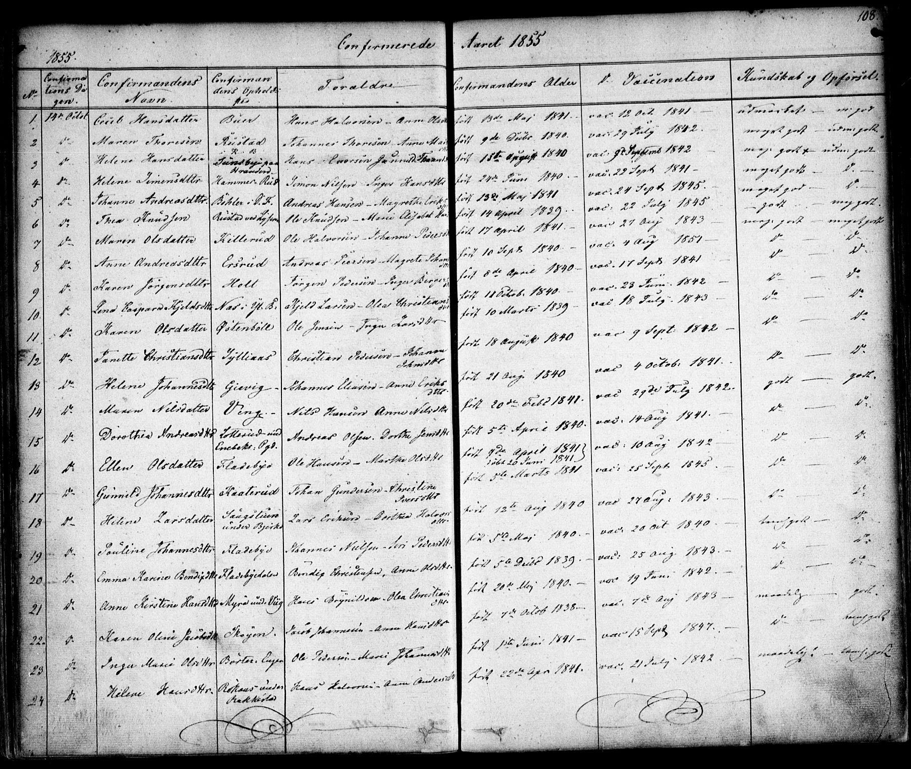 Enebakk prestekontor Kirkebøker, AV/SAO-A-10171c/F/Fa/L0010: Ministerialbok nr. I 10, 1829-1876, s. 108