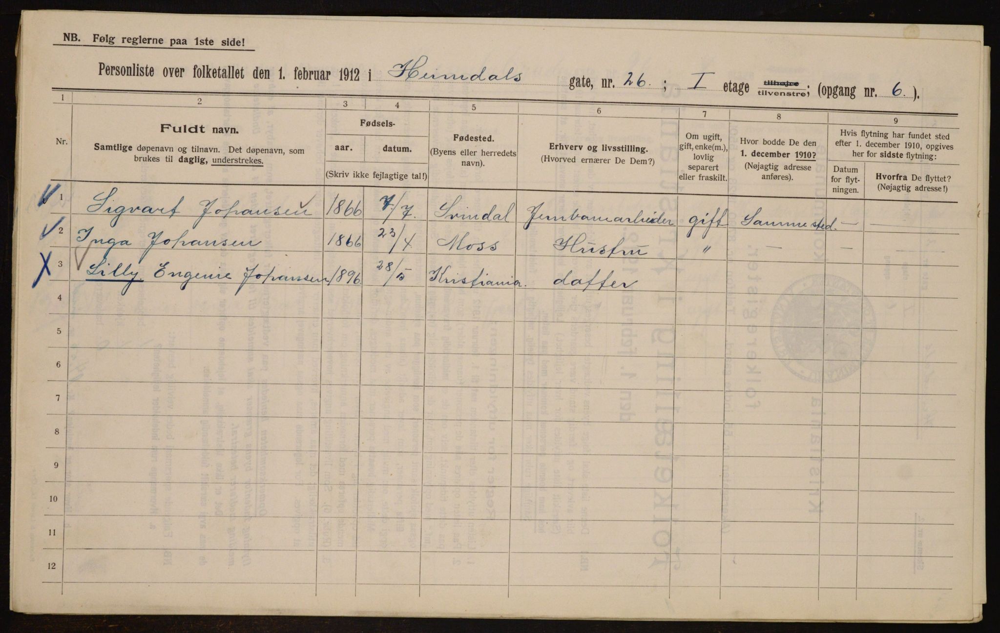OBA, Kommunal folketelling 1.2.1912 for Kristiania, 1912, s. 37243