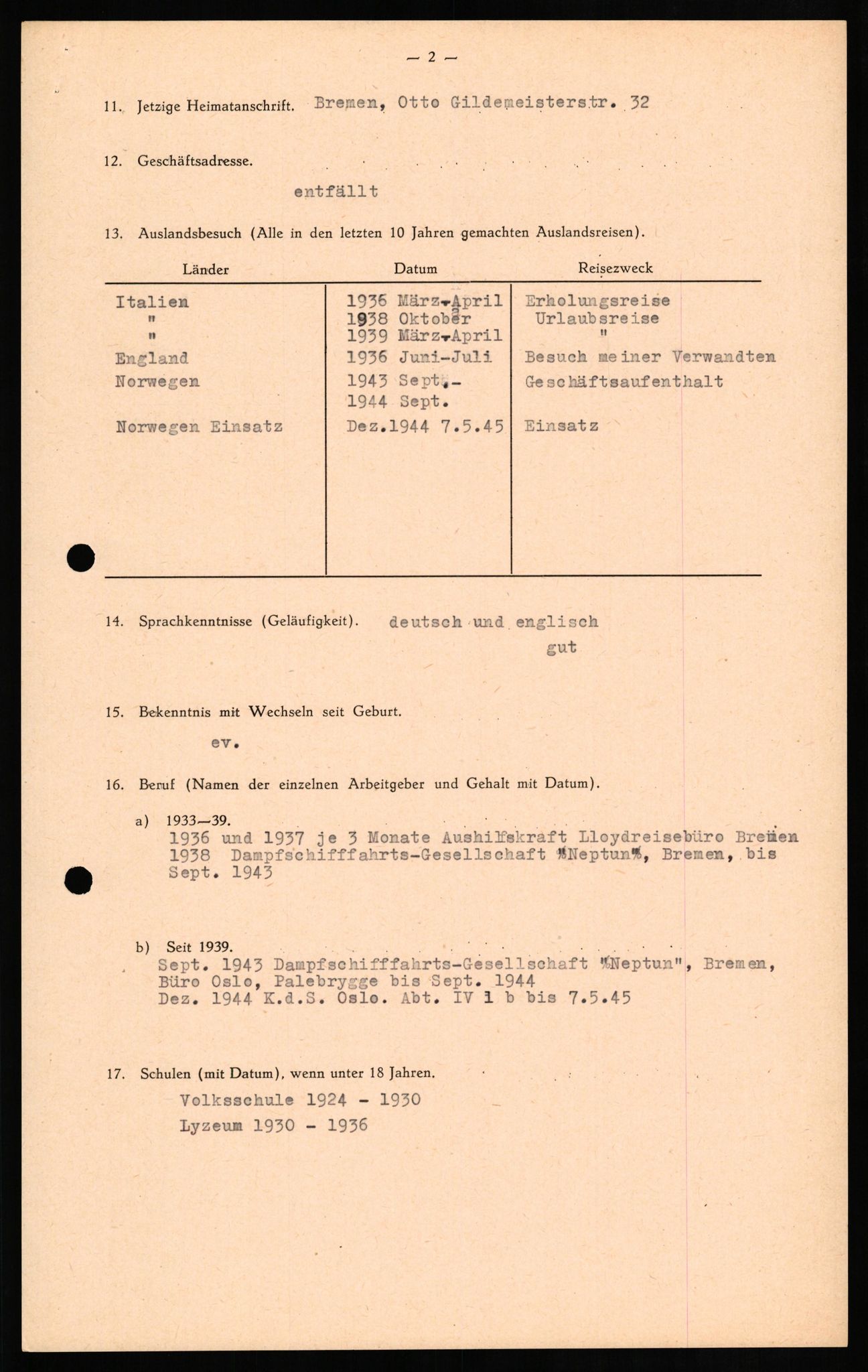 Forsvaret, Forsvarets overkommando II, AV/RA-RAFA-3915/D/Db/L0013: CI Questionaires. Tyske okkupasjonsstyrker i Norge. Tyskere., 1945-1946, s. 437